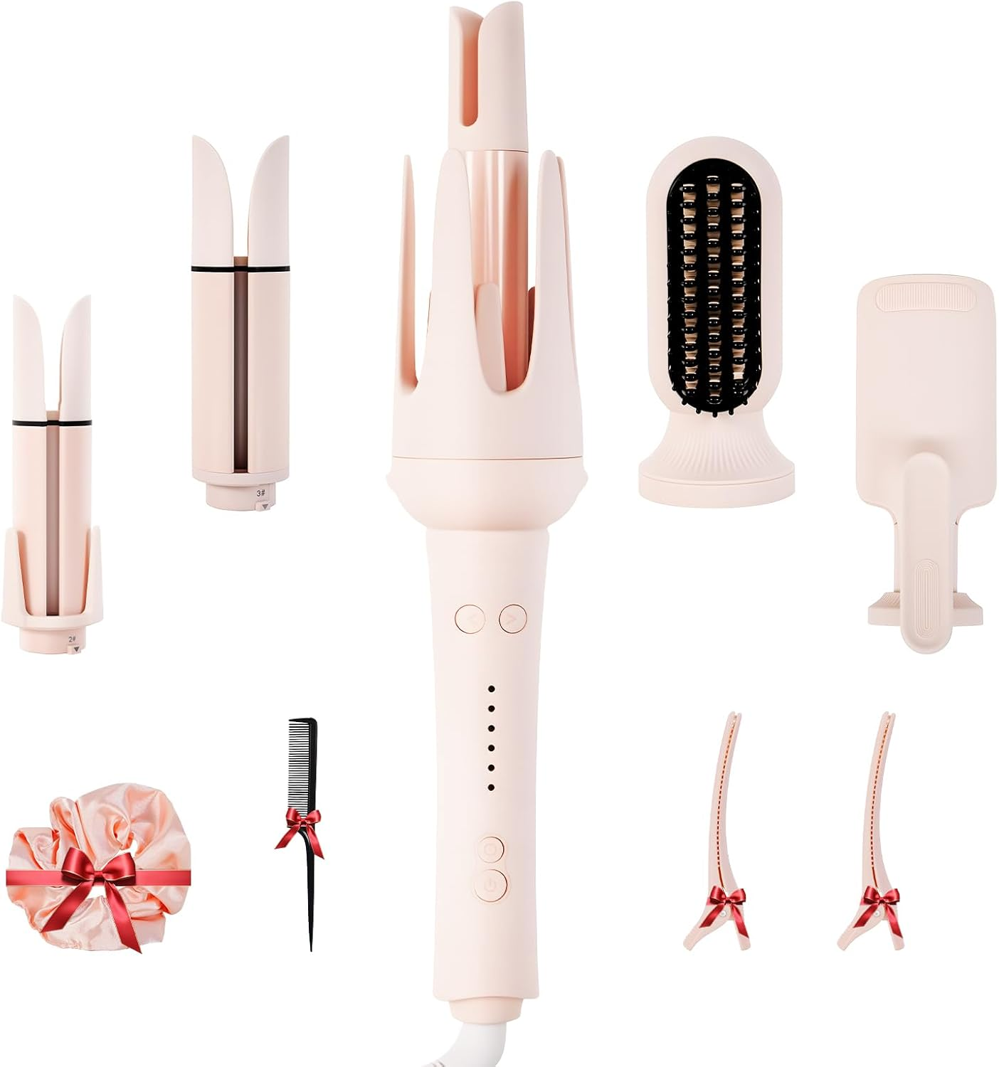 LIWEGHT 5 in 1 Automatic Curling Iron,Curling Wand Set with Hair Straightener Brush 3 Interchangeable Ceramic Wand(28/32/40Mm) and Double Barrel Waver,Instant Heat Up,With 3 Temp & Timer