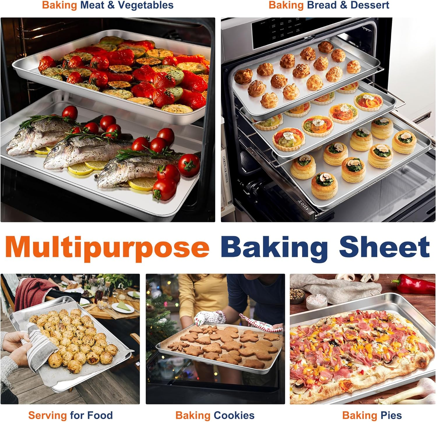 P&P Chef 16 Inch Baking Cookie Sheet, Oven Pan Tray Stainless Steel Sheet Pan for Kitchen, Oven Bakeware for Multi Uses, Shiny Look & Dishwasher Safe, Healthy & Heavy Duty, 2Pcs image number 4