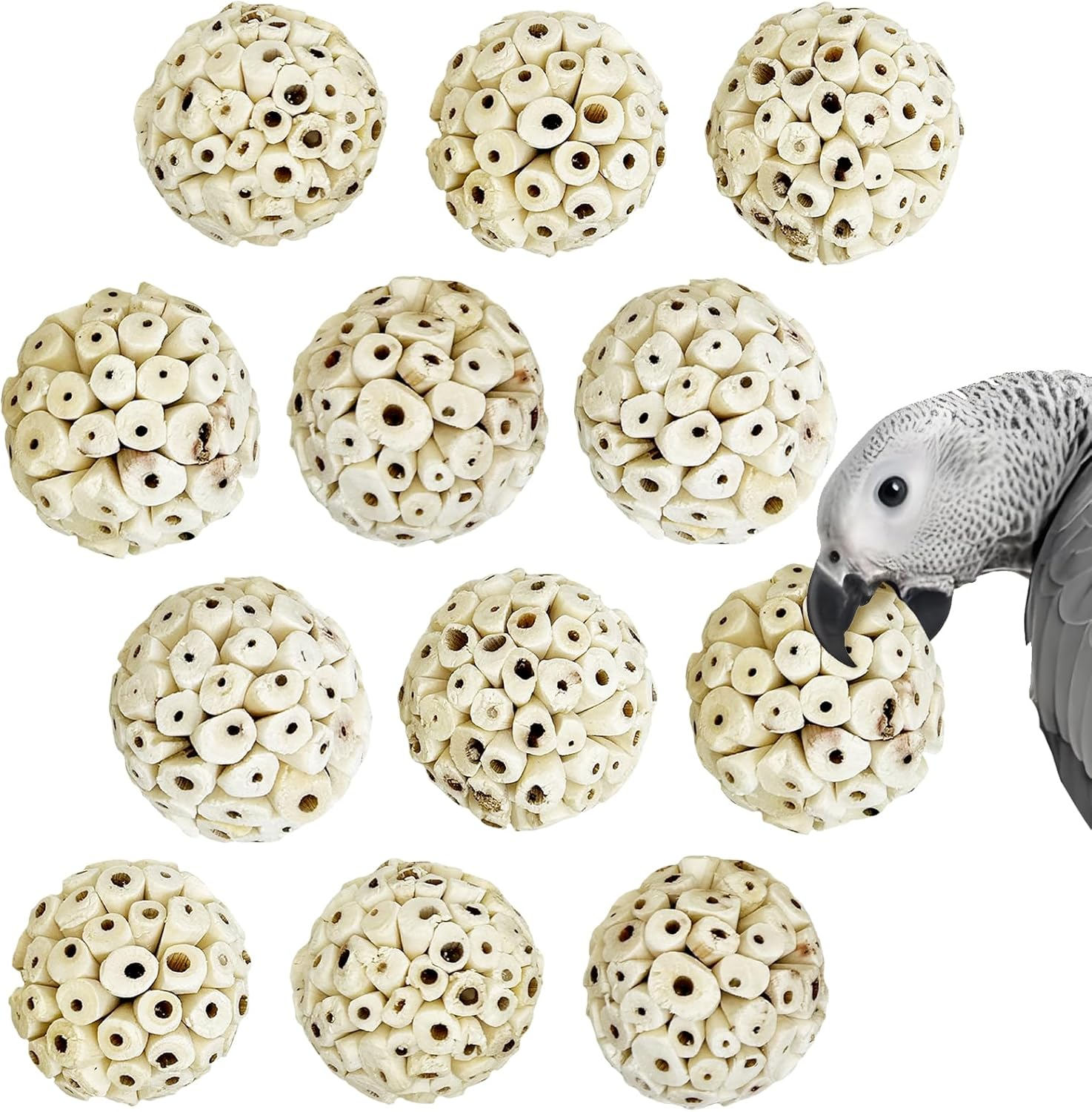PINVNBY 12 Pack Small Sola Balls Bird Toys Soft & Chewable Bird Chew Ball Natural Sola Plant Lightweight Shred Toy for Parakeet Cockatiel Lovebird Budgie and Similar Sizes Pets image number 6