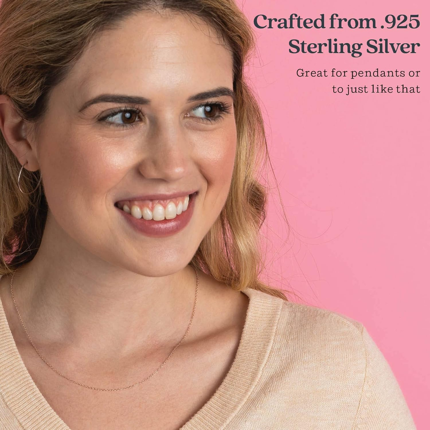 KEZEF Sterling Silver Cable Chain Necklace for Men & Women, Silver, 18K Gold Plate & Rose Gold Plate 1Mm Oval Link Chain, Made in Italy, Hypoallergenic, Tarnish Resistant image number 3