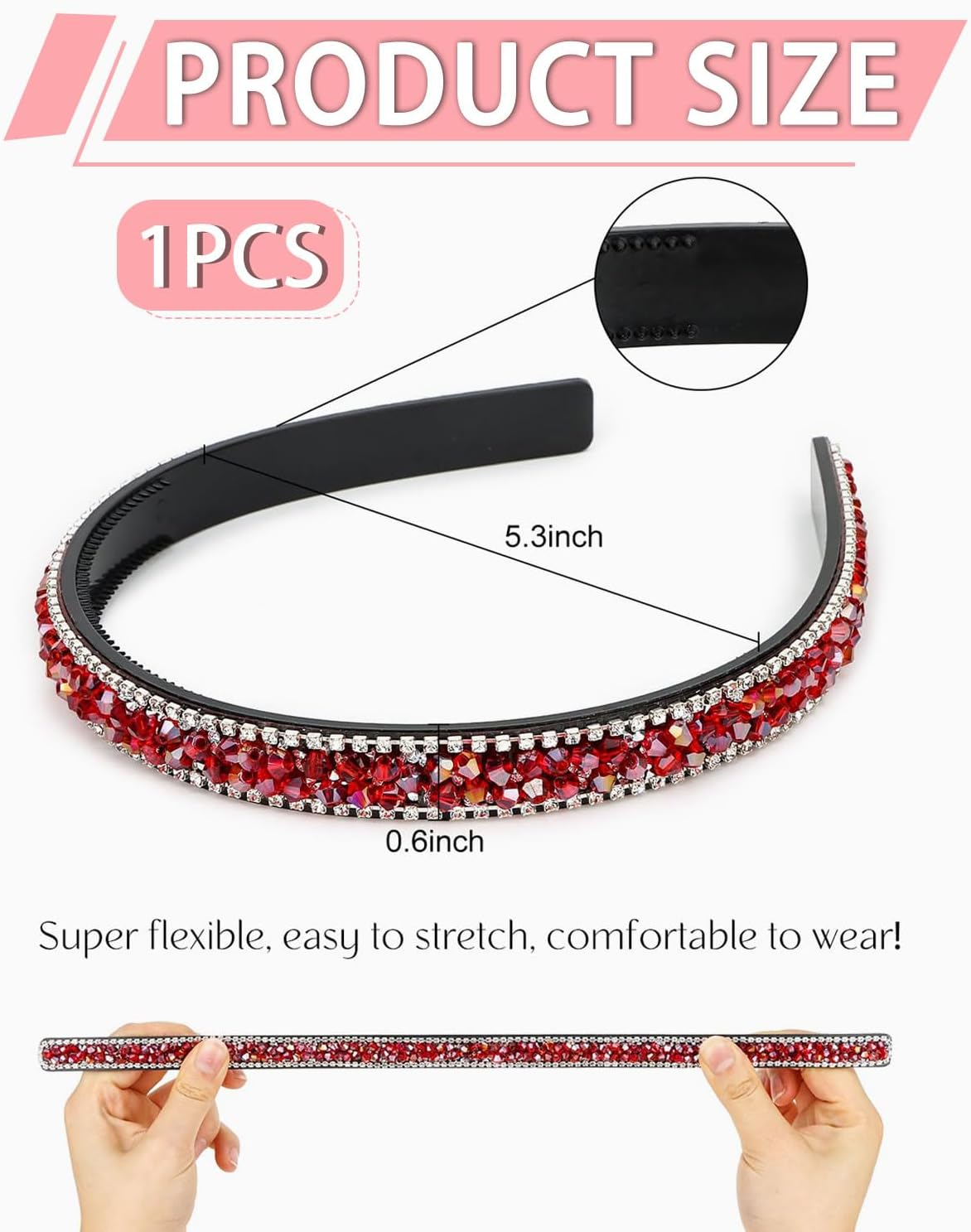IPNSDON 1 Hair Band Hair Band for Girls Non-Slip Hair Band Crystal Hair Band Non-Slip Hairband for Women Glitter Hair Band for Girls Party and Daily Decoration image number 2