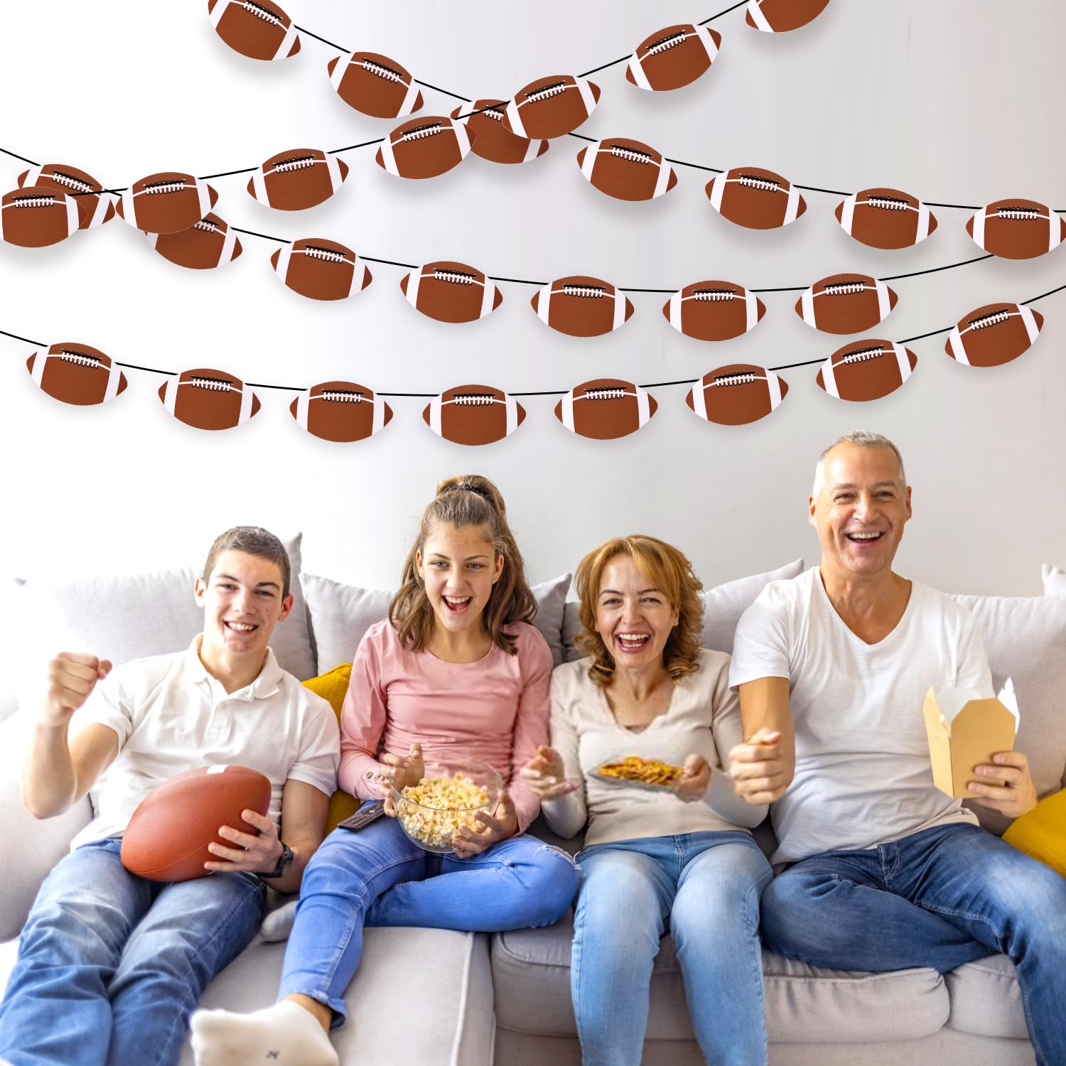 4Pcs Football Banner, DIY Hanging Football Party Decorations Rugby Banner Football Paper Cutouts Banner Sport Event Supply for Football Bowl Game Day Birthday Party Decor image number 5