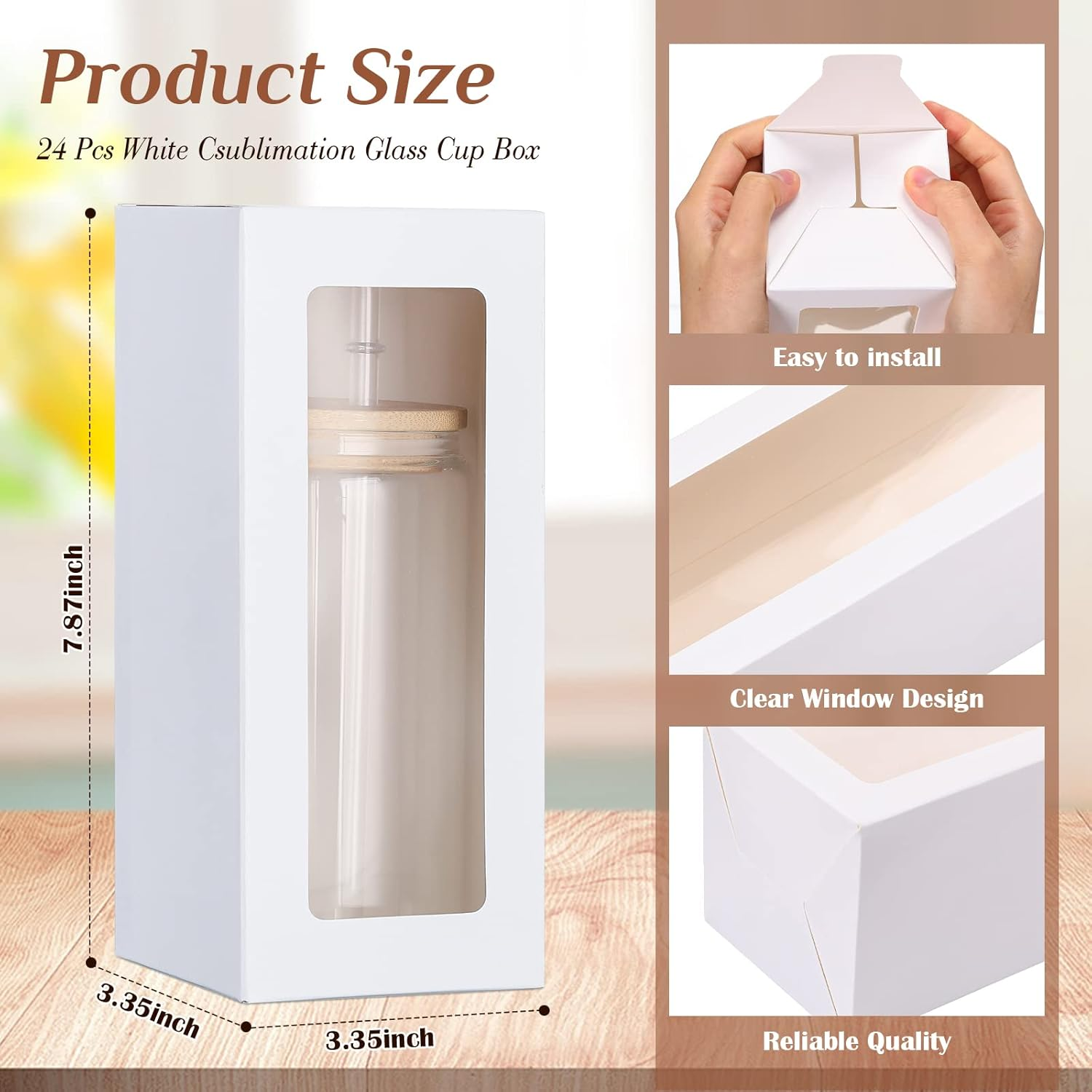 Honoson 24 Pcs Gift Boxes with Ribbon for Sublimation Glass Exhibition Boxes Transparent Gift Box for 12Oz 16Oz 20Oz Drinking Glasses Jars Sublimation Glass Can Blanks Tumbler Gift Box (White) - Black image number 7