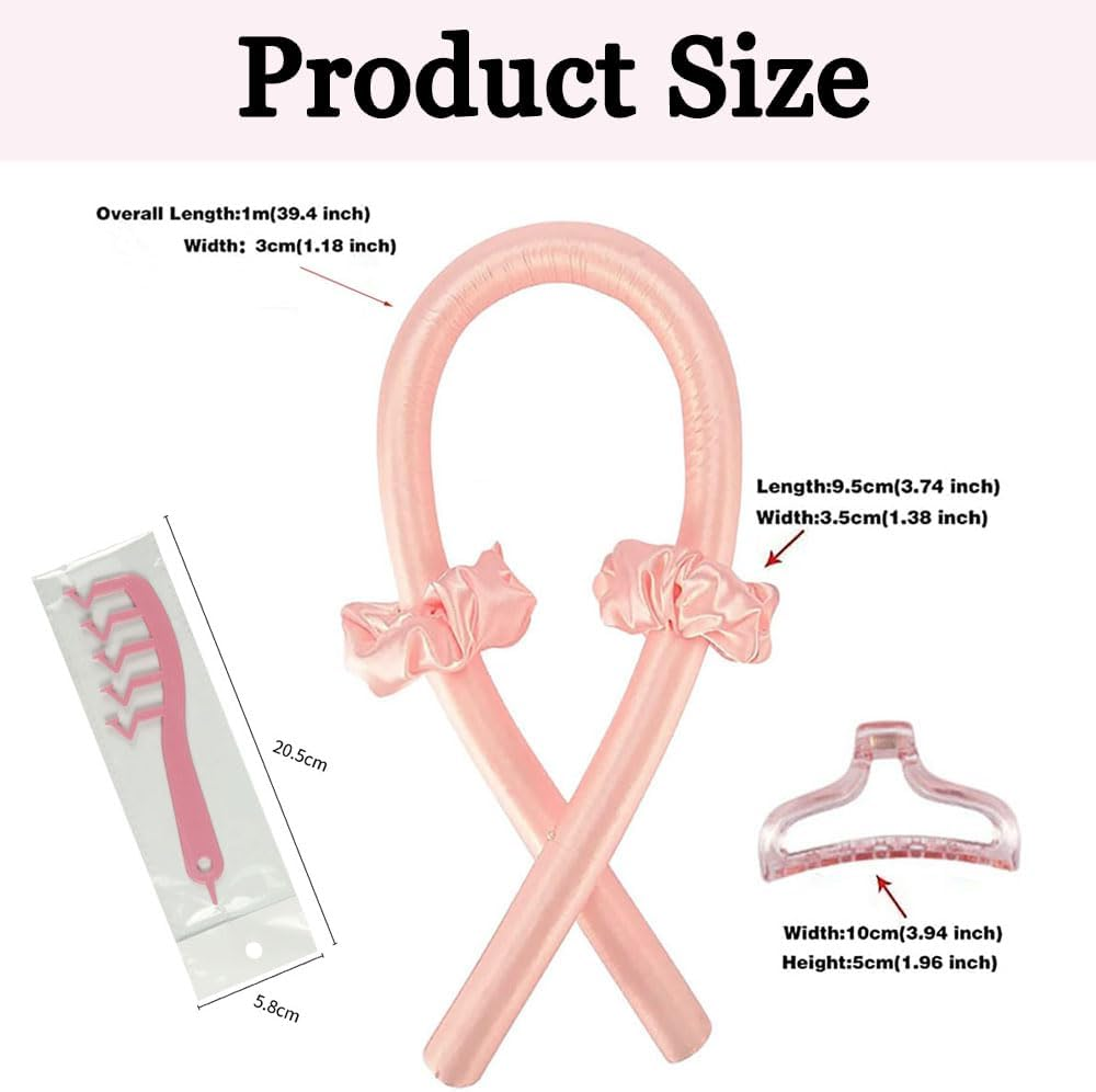 Heatless Curling Rod Headband, Silk Overnight Styling Kit for Long and Medium Curls, Women Heatless Curls with Hair Claw Clip, DIY Hair Rollers Styling Tool for Sleep in Overnight (Pink) image number 5