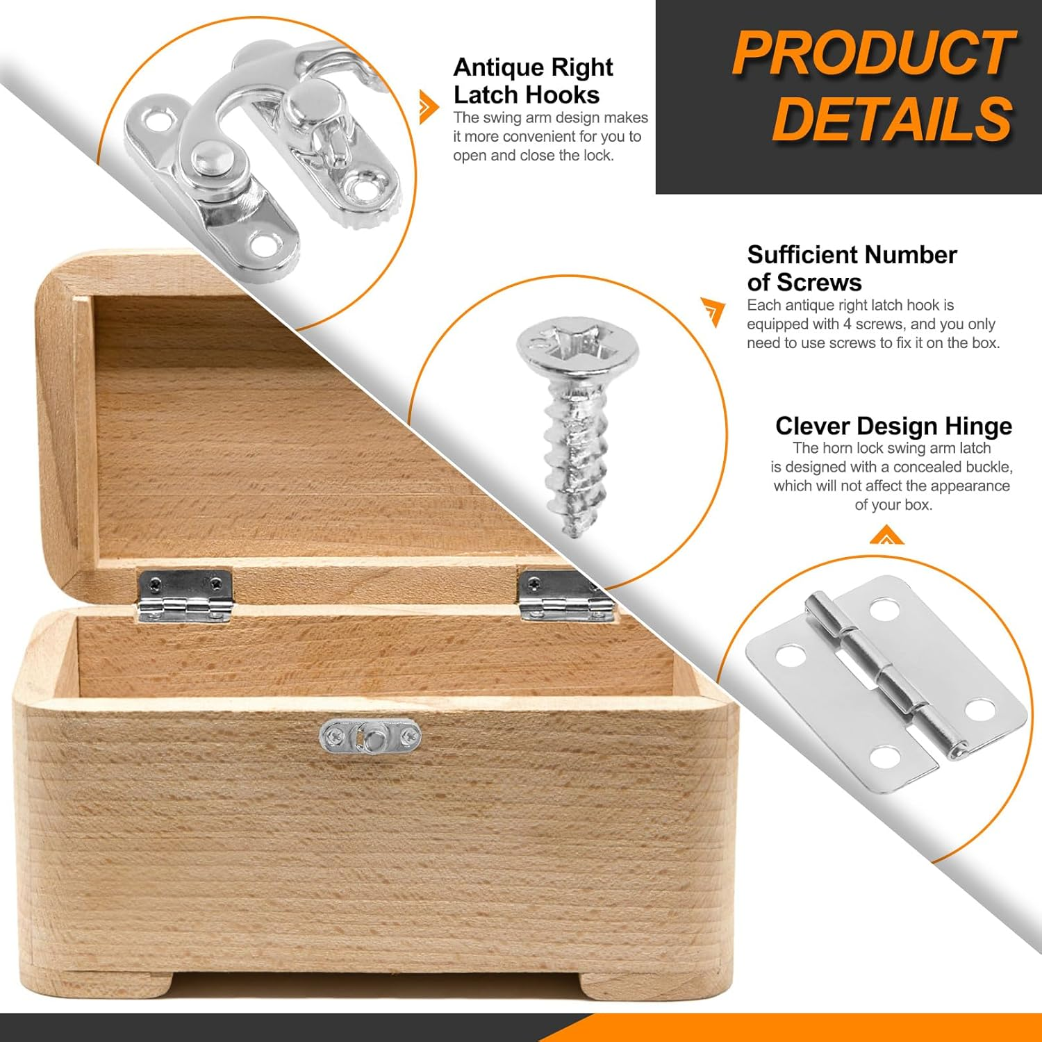 20 Sets Silver Antique Small Box Hinges Right Latch Hook Hasp Horn Lock Jewelry Box Hardware Antique Brass Latch Hook Clasp Mini Hinges for DIY Crafts Jewelry Wooden Box - Silver image number 2