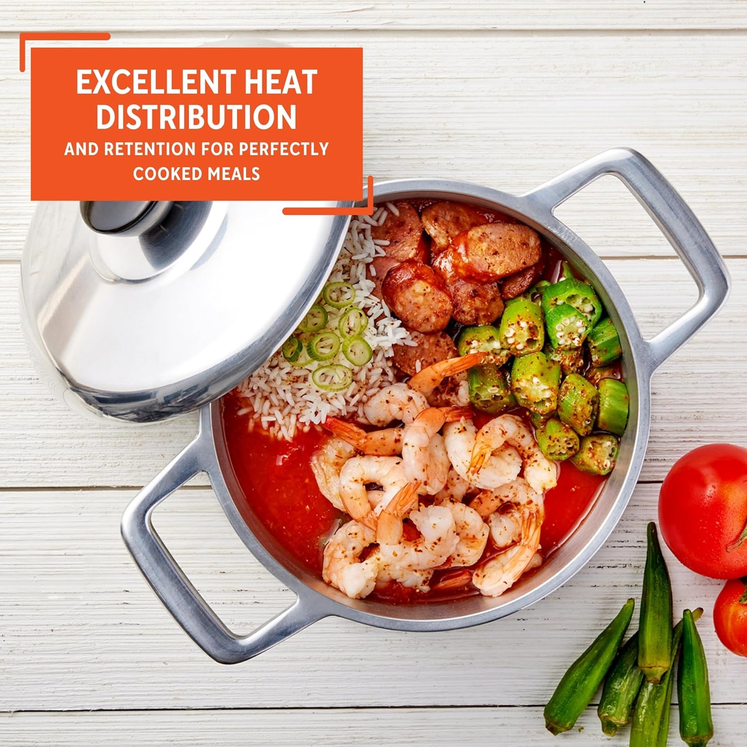 IMUSA USA 5.8 Quart Heavy Duty Cajun Cast Aluminum Dutch Oven with Lid, Silver, (IMU-89307) image number 2