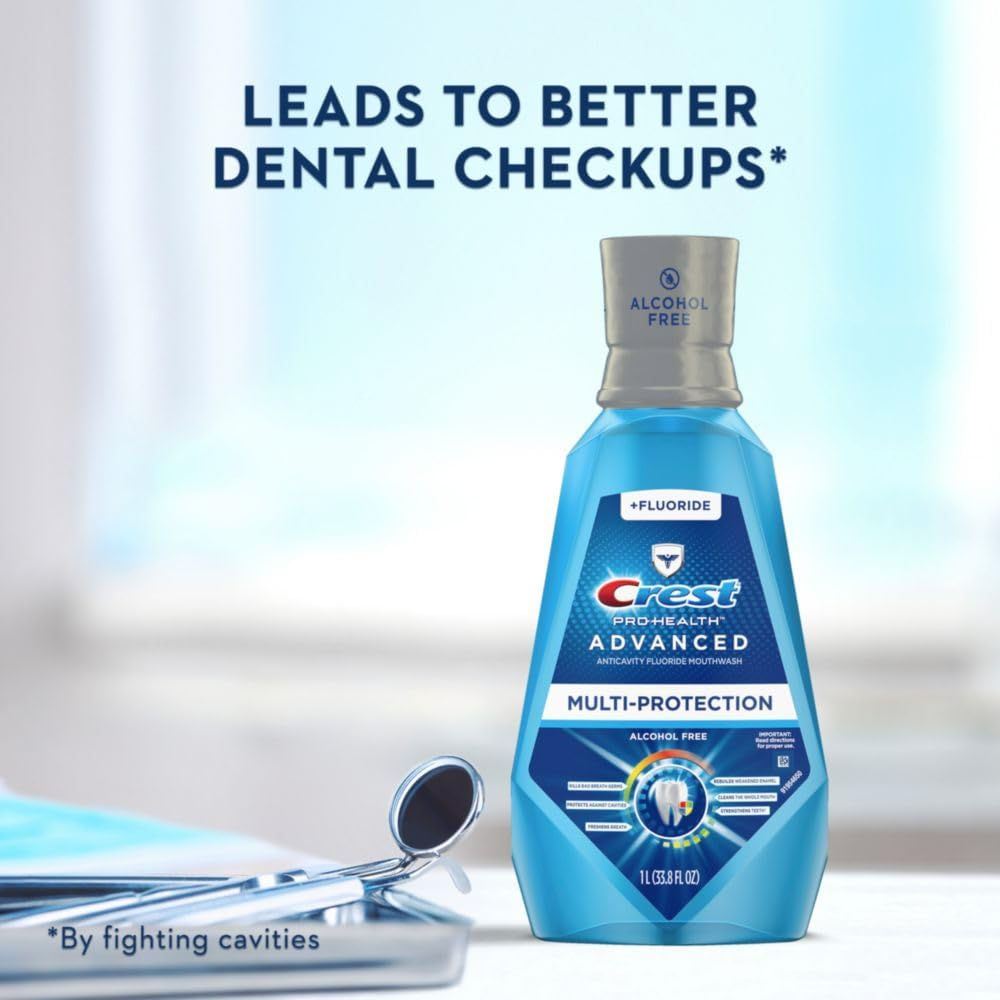 Crest Pro-Health Advanced Mouthwash, Alcohol Free, Multi-Protection, Fresh Mint, 1 L (33.8 Fl Oz), Pack of 2, Crest Mouthwash, Mouthwash Alcohol Free, Flouride Mouthwash image number 5