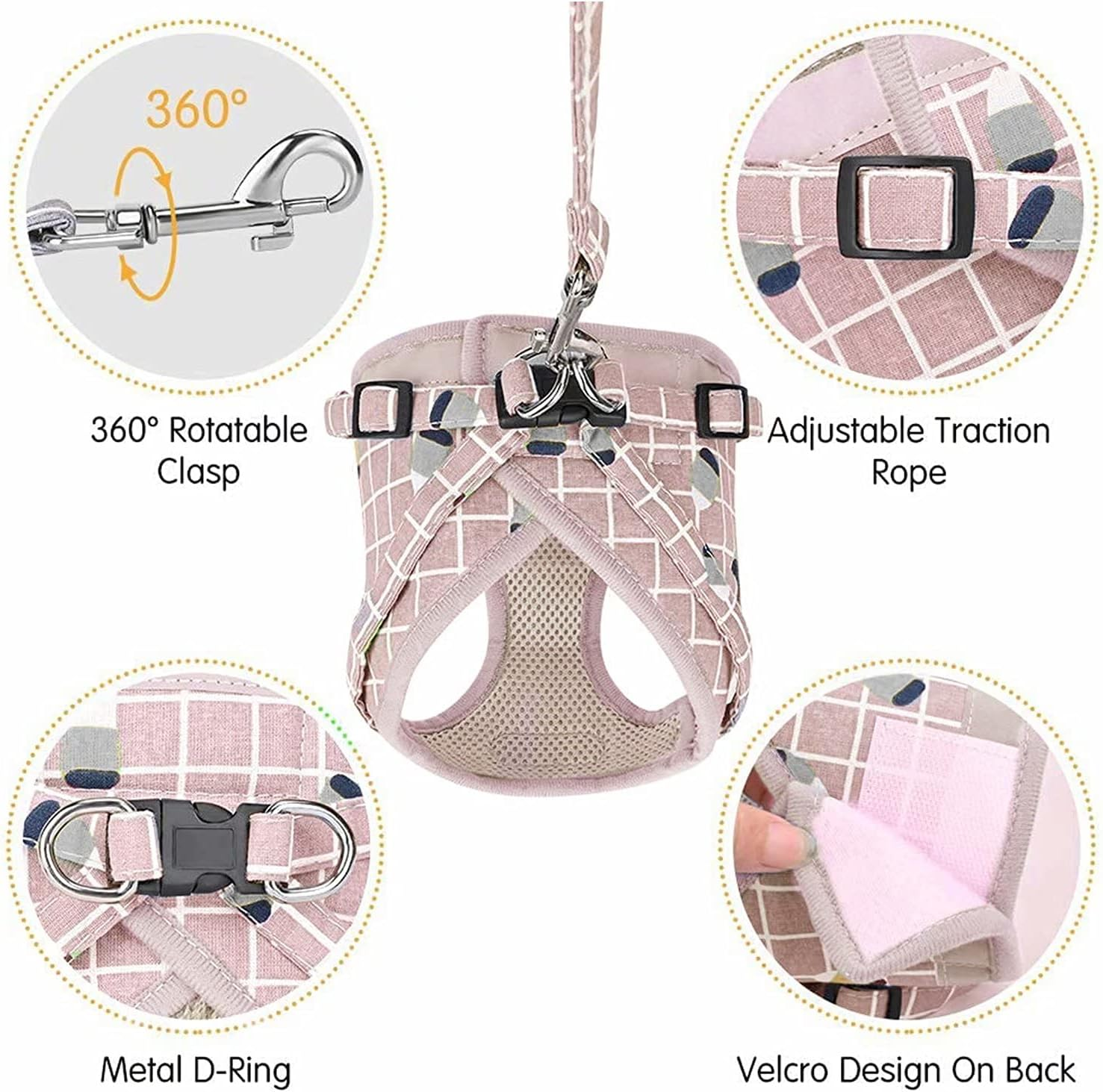 Iziv Cat Harness Leash Set for Walking Escape Proof Soft Mesh Harness Adjustable Kitten Harness with Reflective Strips Step-In Comfortable Outdoor Vest Harness image number 2