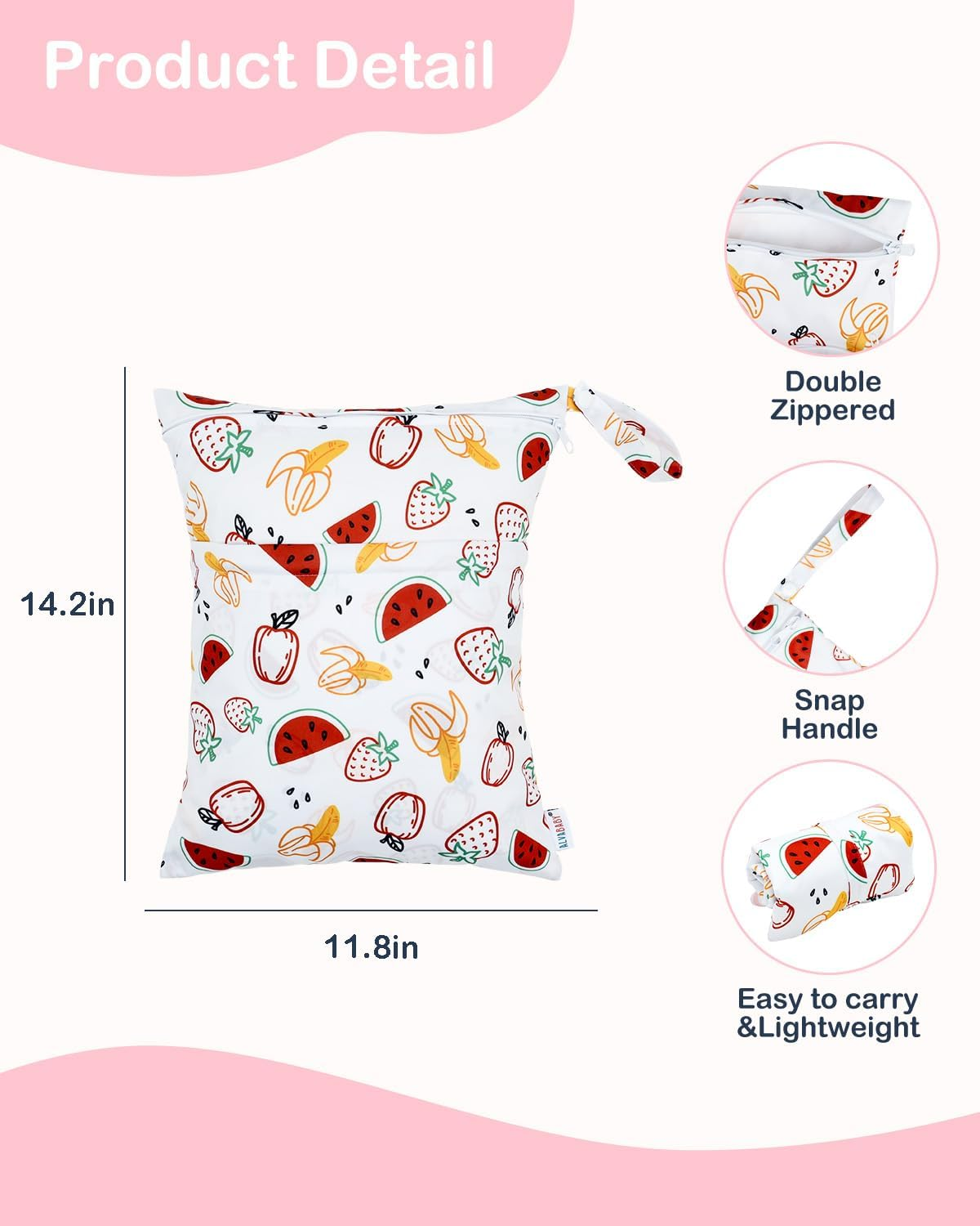 ALVABABY 3 Cloth Diaper Wet Dry Bags Waterproof Reusable with Two Zippered Pockets Travel Beach Pool Daycare Soiled Baby Items Yoga Gym Bag for Swimsuits or Wet Clothes Small Medium Large 3L-ZM27 image number 5