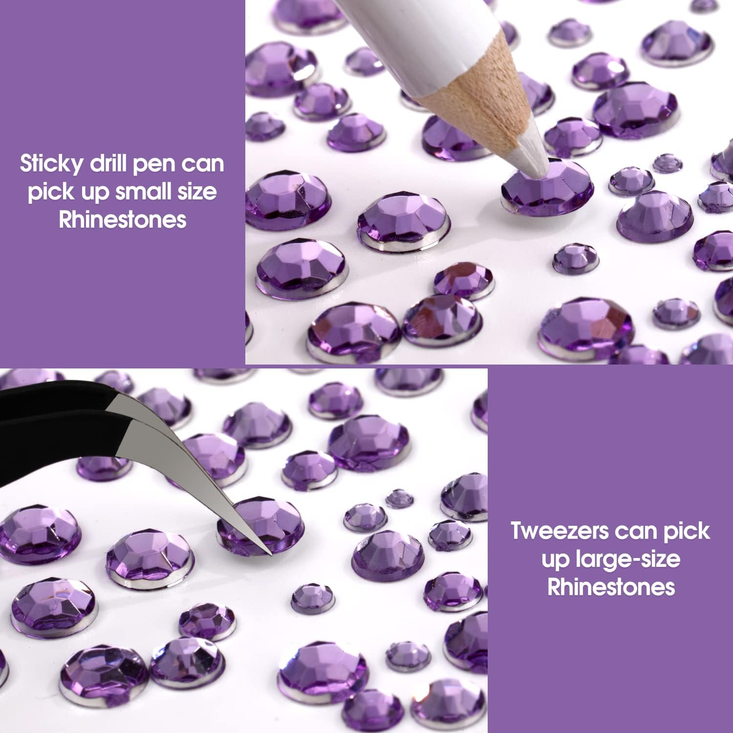5320 Pieces Flat Back Gems round Crystal Rhinestones 6 Sizes (1.5-6 Mm) with Pick up Tweezer and Rhinestones Picking Pen for Crafts Nail Face Art Clothes Shoes Bags DIY (Light Purple) image number 3