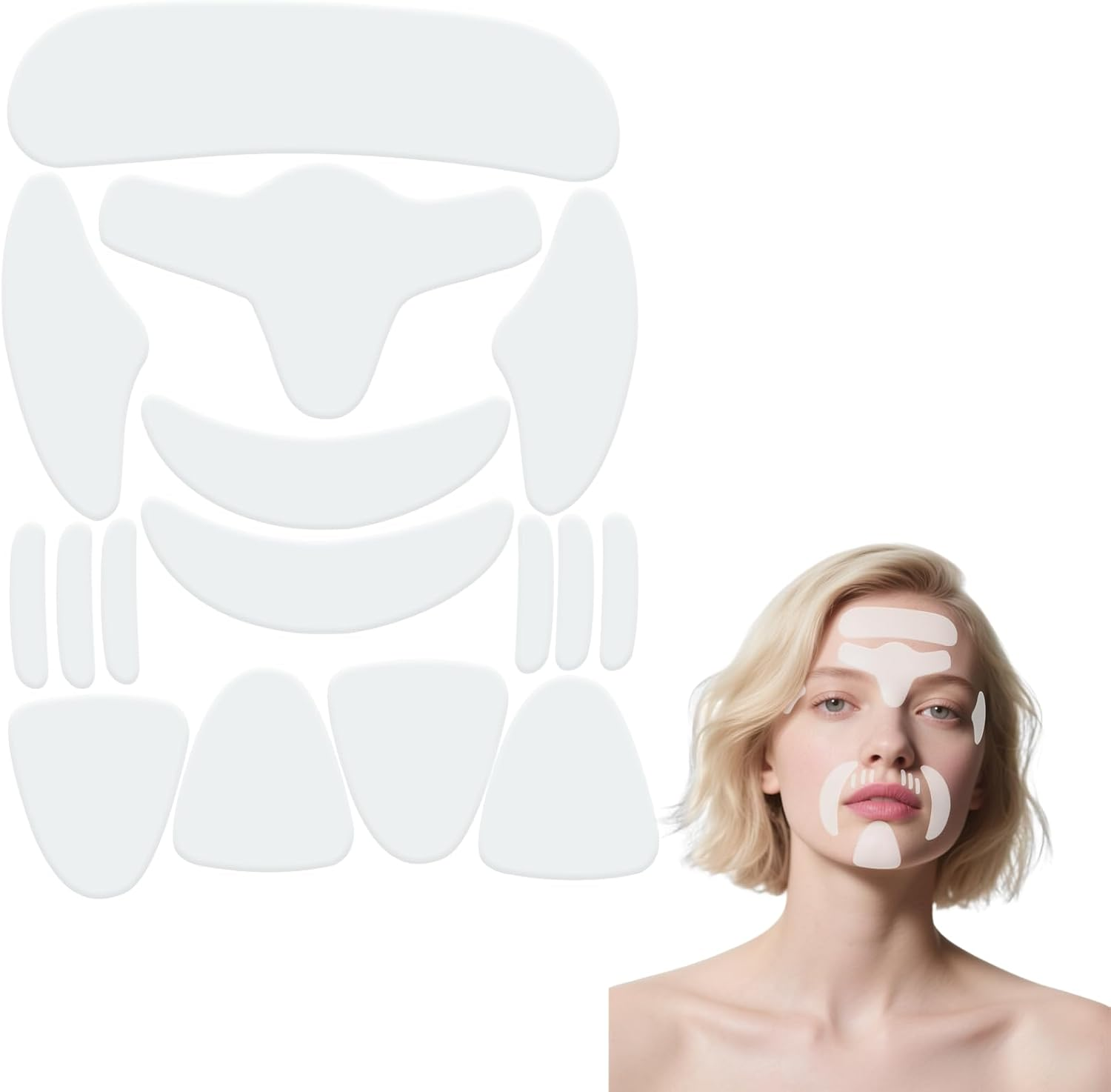 16PCS Face anti Wrinkle Patches Facial Wrinkle Smoothing Patch Forehead and Eye Silicone Anti-Wrinkle Pad Enhance Skin Firmness Used to Reduce Eyes Mouth or Forehead Wrinkles (Not Reusable) image number 3