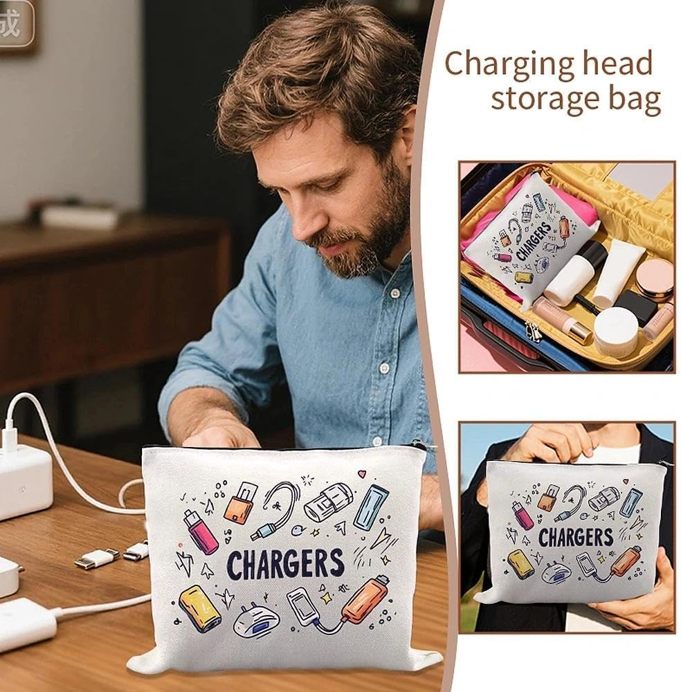 Chargers Organizer Bag for Women Men Portable Charger Cable Storage Bag with Zipper Travel Makeup Cosmetic Pouch Bags Toiletry Kit for Friends Daughter Son Birthday Christmas image number 6