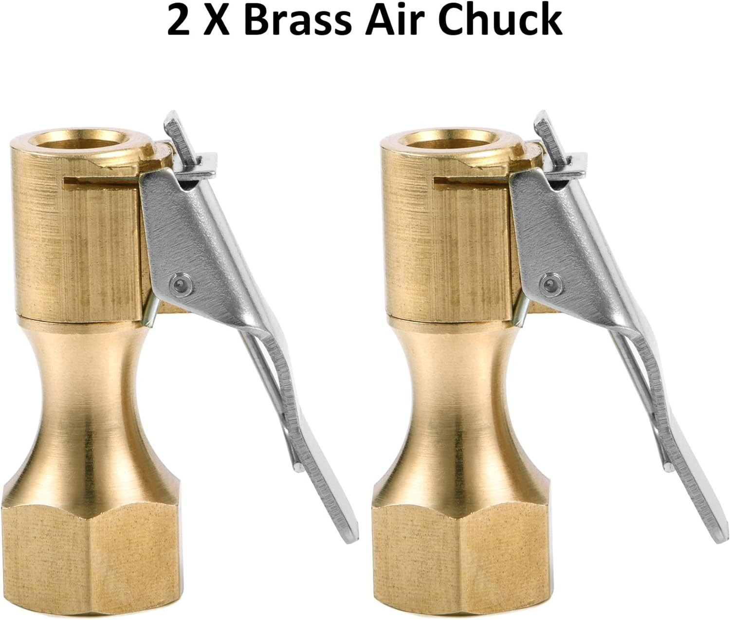 2Pcs Air Chuck Heavy Duty Open Flow Lock on Brass Tire Chuck with Clip Adapter, 1/4" FNPT Tire Chuck for Tire Inflator Pressure Gauge Compressor Accessories image number 3