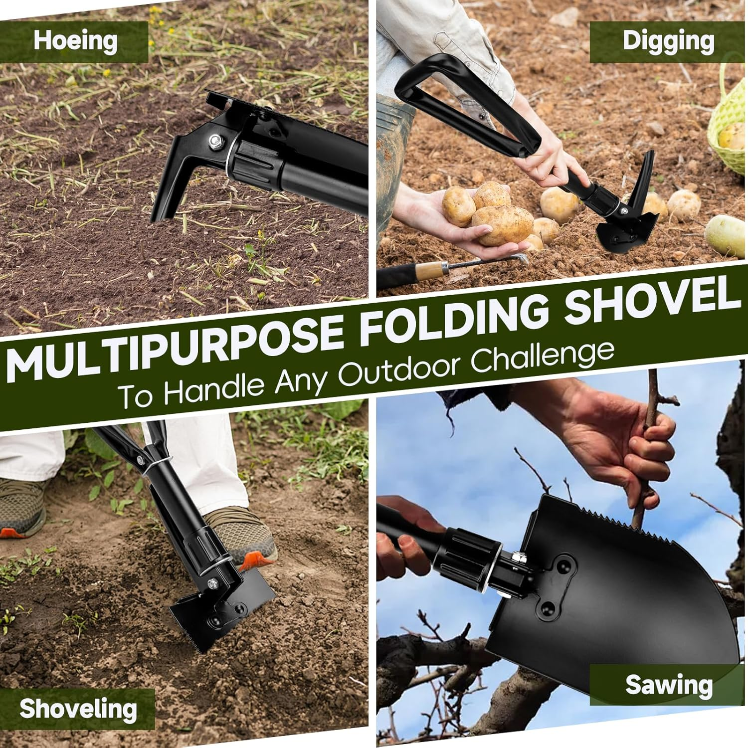 Mini Folding Gardening Shovels High Carbon Steel Portable Camping Shovel for Military Style Entrenching Tool,Camping,Hiking, Digging,Backpacking,Car Emergency Multi Tool image number 1