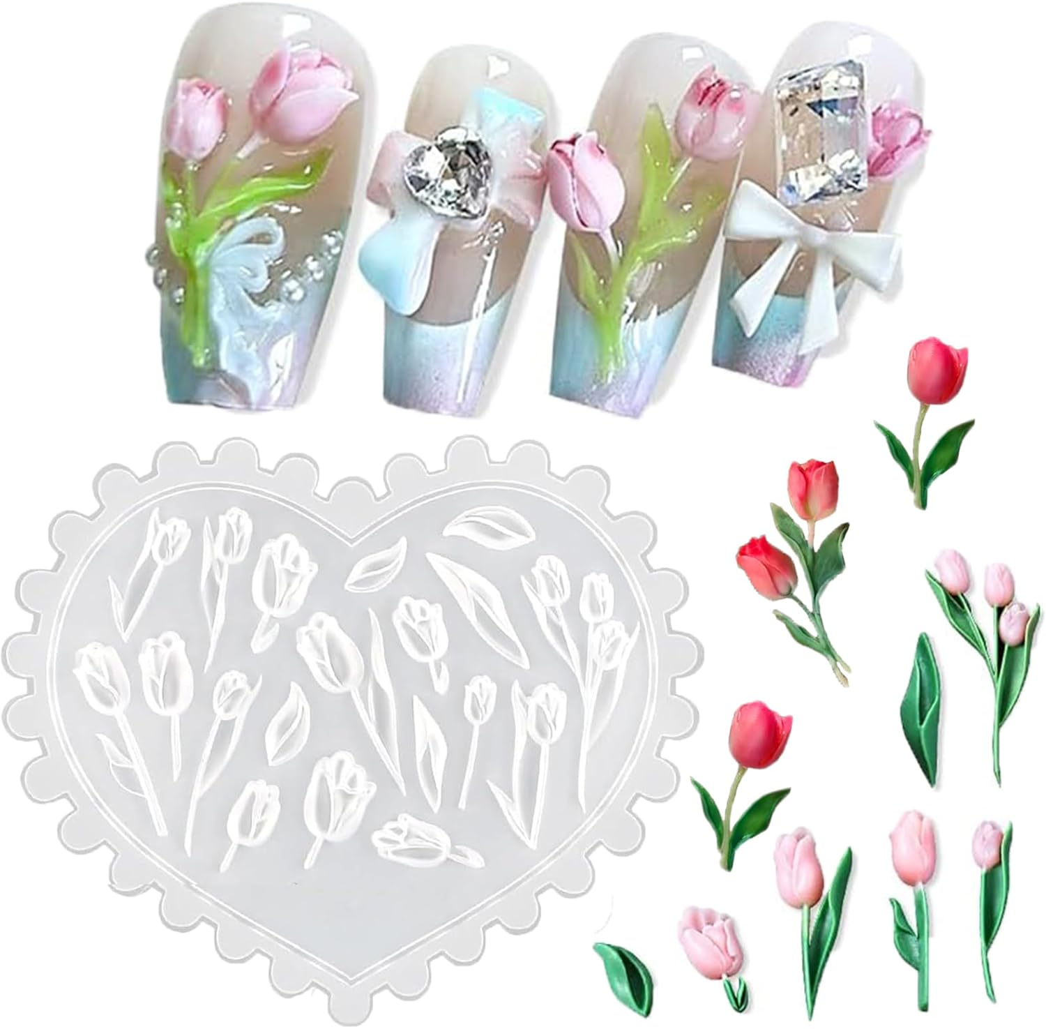 LIFOOST Tulip Flowers Silicone Molds 3D Gel Manicure Carving Mould Floral Nail Stencils Spring Summer Flowers Carved Nail Tools image number 2