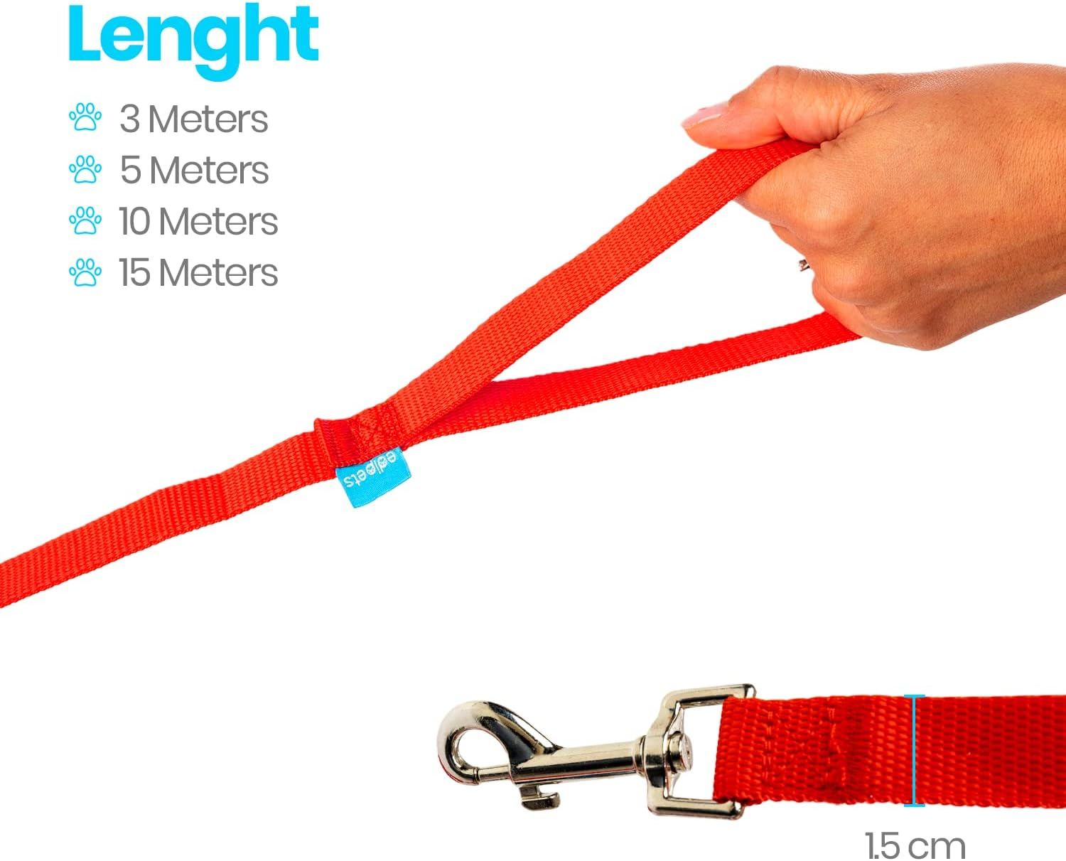 Edipets, Recall Lead for Dogs, 1.5 M / 3 M / 5 M / 10 M / 15 M, Waterproof Training Lead for Large to Small Dogs, Robust Dog Lead (3 Metres, Red) image number 2