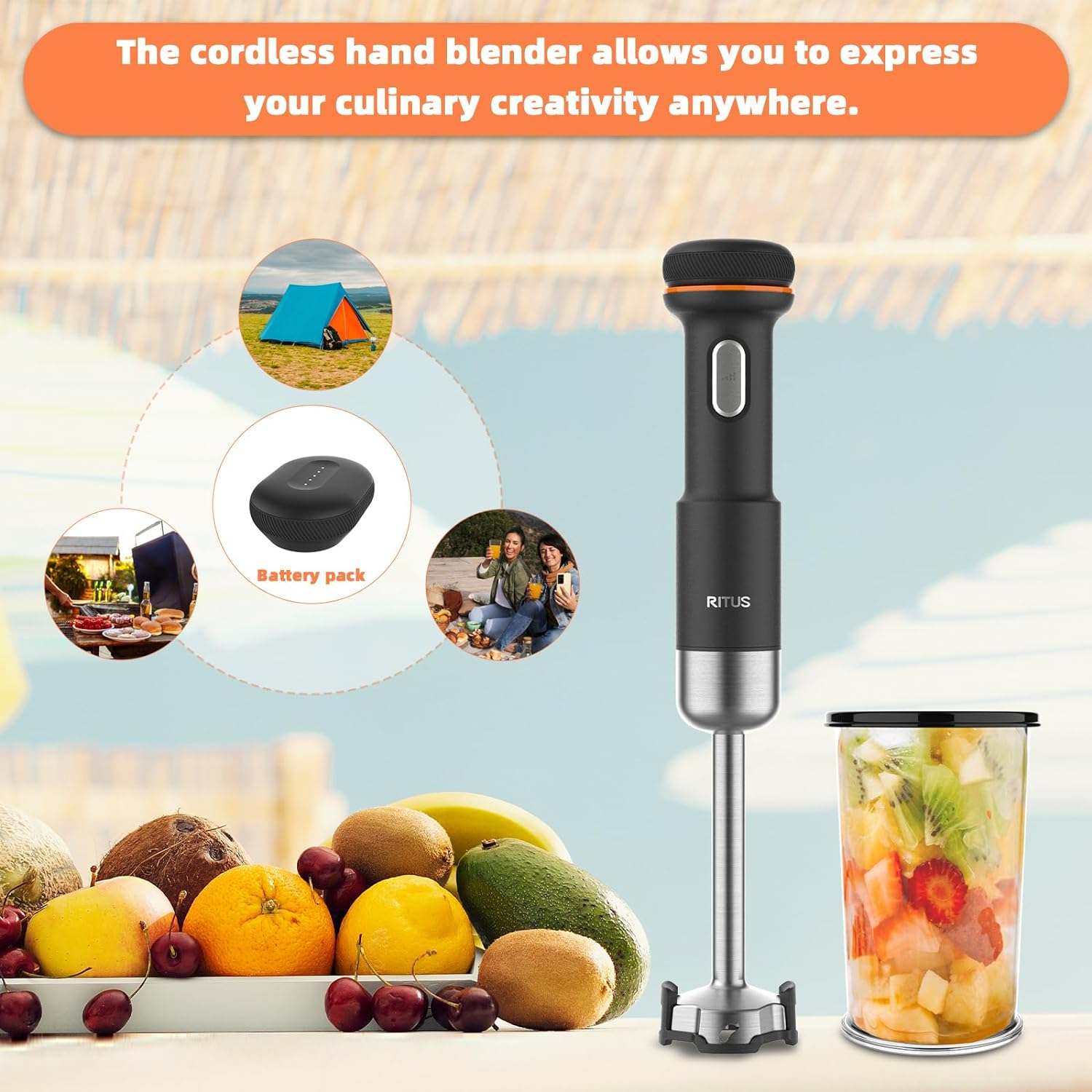 RITUS Immersion Blender, 5 in 1 Cordless Hand Blender Heavy Duty Motor, 4000-13000RPM Lmmersion Blender Variable Speed Hand Blender with Mixing Beaker, Chopper, Whisk and Milk Frother image number 6