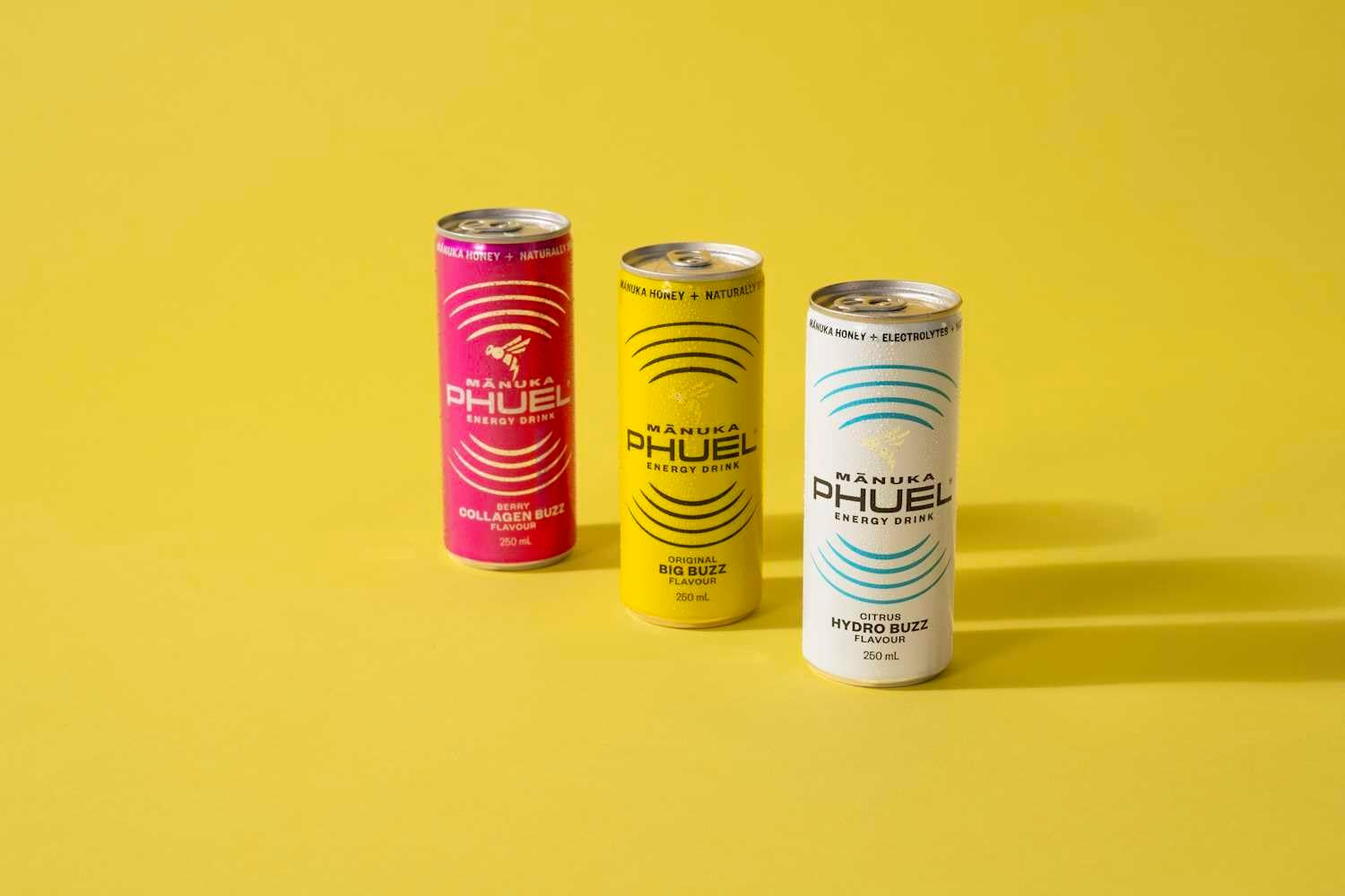 Manuka Phuel 100% Natural Energy Drink (250Ml X 12 Pack) with Marine Collagen - NO Synthetic Aftertaste - Powered by Guarana, Ginseng, Natural Caffeine, & Manuka Honey &ndash; Berry Collagen Buzz Flavour image number 2