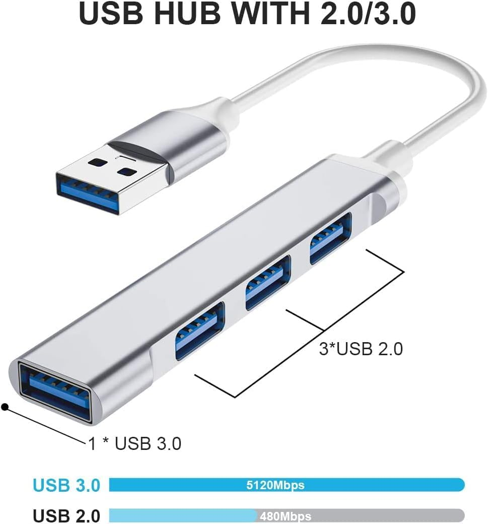 USB Hub 4 Port with USB C to USB Adapter,Usb Hub 3.0, USB Hub 2.0, USB Expander Hub for Laptop, Mini Extensions, Ultra Slim Portable Data Hub Applicable for Imac Pro, Macbook Air Notebook PC Silver image number 2