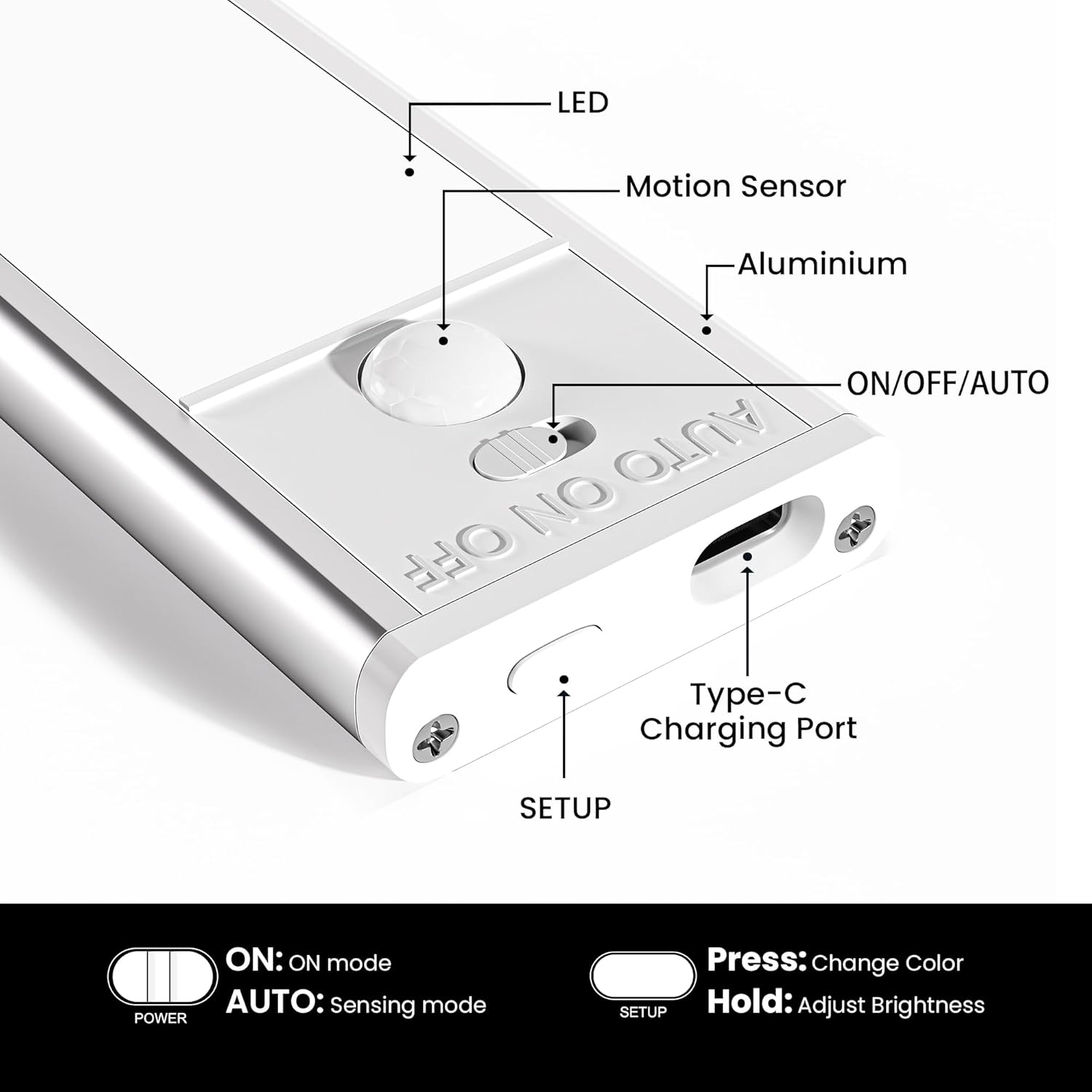 4-Pack Motion Sensor Closet Lights, under Cabinet Lighting, Wireless USB Rechargeable Led Light Bars with Large Capacity Battery Operated for Stairs/Wardrobe/Hallway/Kitchen/Camping (Silver-20Cm) image number 4