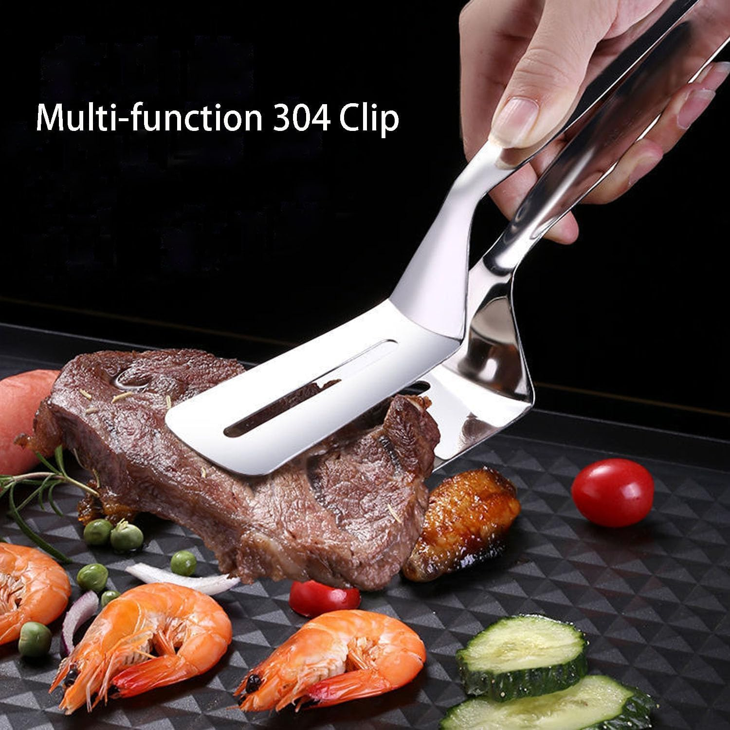 Stainless Steel Spatula Tongs Steak Clamps,Ideal for Steak, Fish, Chicken Nuggets and BBQ as a Kitchen Grill Clip Tool(2Pcs) image number 6