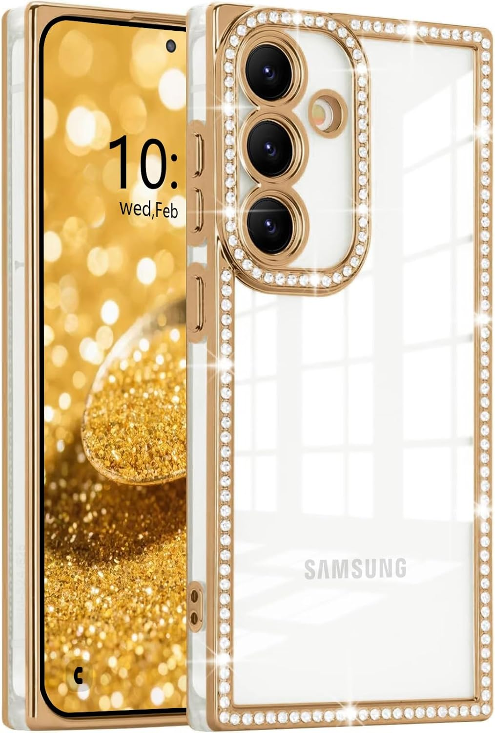 Eherui Glitter Case for Samsung Galaxy S25 Ultra, Crystal Luxury Shiny Diamond Mobile Phone Case, Silicone TPU Soft Transparent Back with Camera Protection, Shockproof Case for Samsung S25 Ultra, Gold