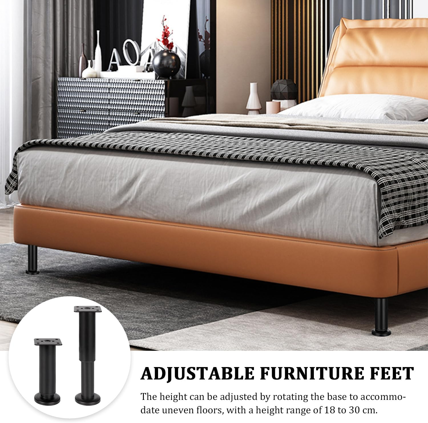 4Pcs Adjustable Height Bed Support Legs, Retractable 18-30CM Furniture Support Leg, Metal Heavy Duty Furniture Replacement Legs with Screws and Screwdriver, for Sofa, Bed, Closet Etc. image number 3