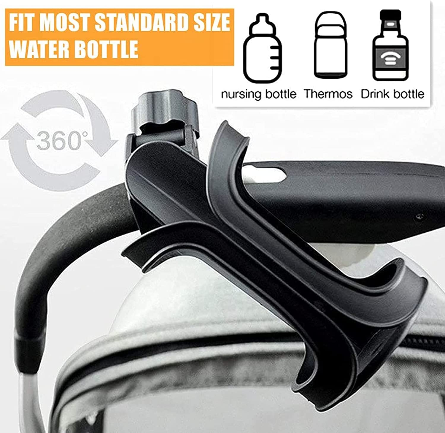 Bike Cup Holder 2 Pack Baby Stroller Bottle Holders 360 Degrees Rotation Anti-Slip Fast Dismounting Cup Drink Holder for Pushchair Bicycle Baby Stroller Wheelchair Motorcycle image number 1