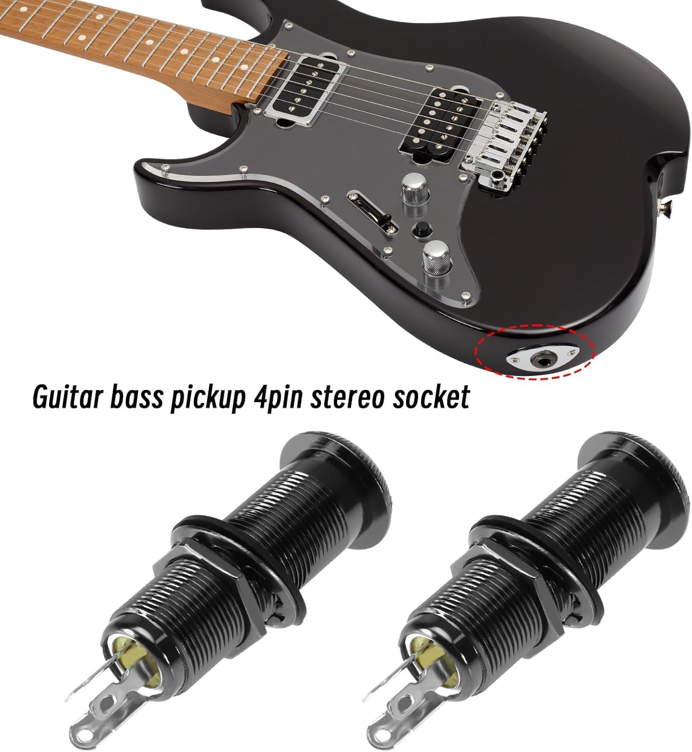 2 Pcs Black 1/4 Inch Stereo Barrel Jack Sockets, Input Output End Pin Socket for Electric Guitar Bass Instrument Accessories (Black) image number 1