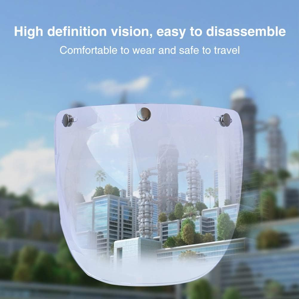 Bubble Shield for Motorcycle Helmet, Motorcycle Bubble Visor Wind Shield Lens Universal for Standard 3-Snap Open Face Helmets, anti Fog Button Flip up Down(Transparent) image number 3
