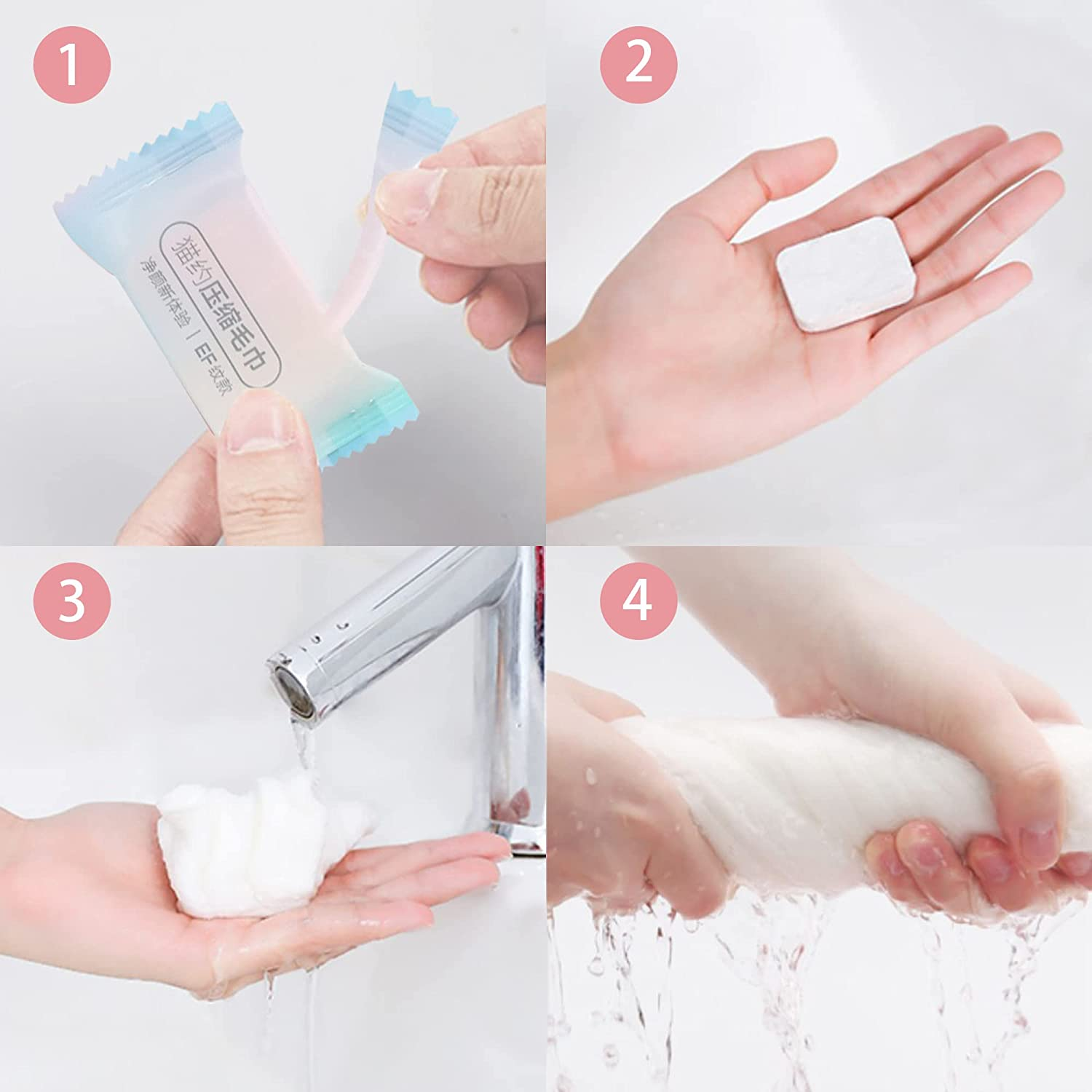 ERHAOG Travel Towel - Compressed Towel Tablets 40 * 25 Cm - 22 PCS Disposable Face Towel & Camping Towel - Coin Tissues Expands in Water - Magic Washcloths Candy Package for Kitchen Hiking Sport image number 4