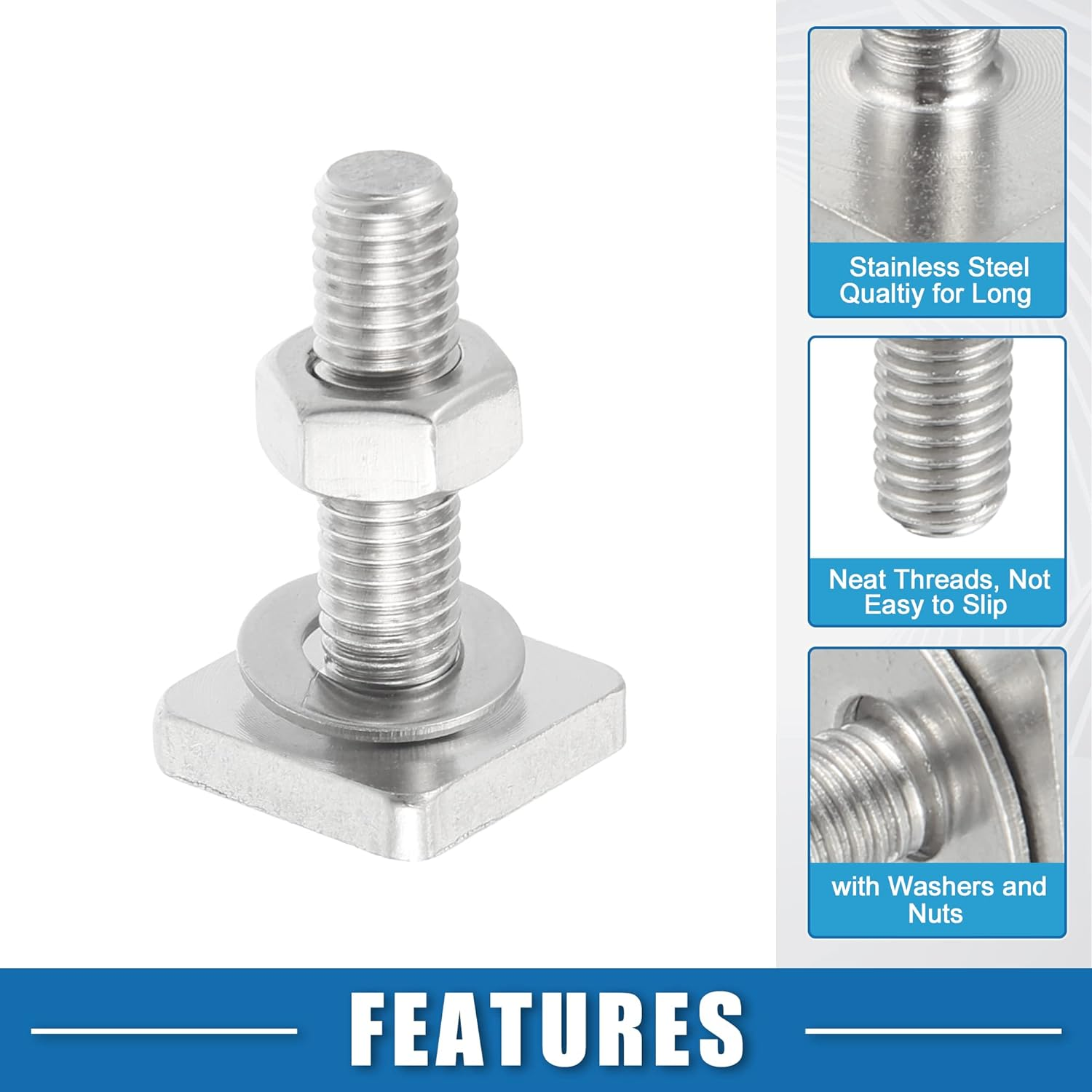 X AUTOHAUX Car Roof Rack T Shaped Slot Bolt M8 W/Nuts Washer T Shaped Track Bolts Roof Rack Cargo Carrier Bolt Accessories Stainless Steel (Pack of 6) image number 2