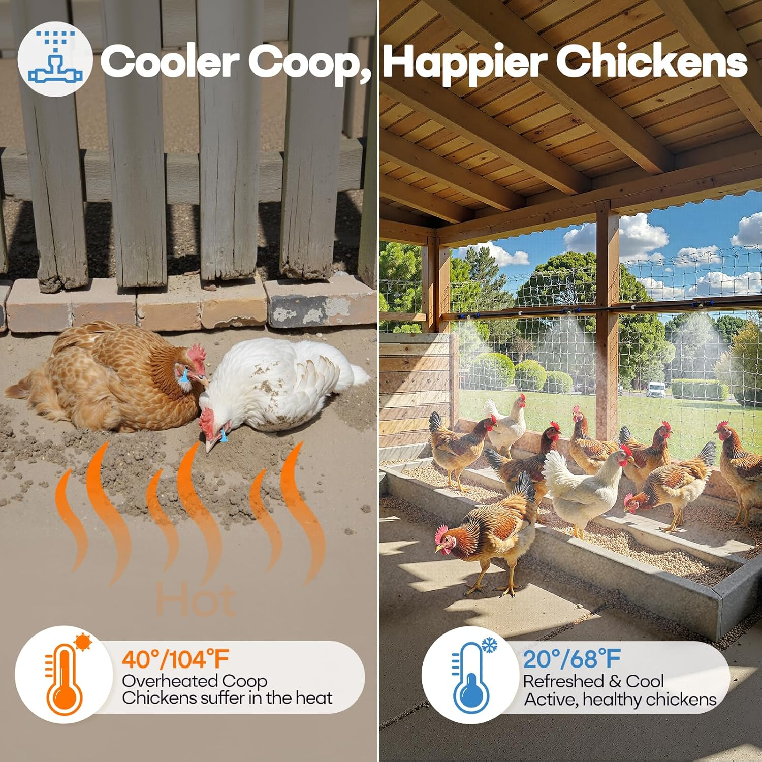 Chicken Coop Mister, 26FT Chicken Cooling System with 12 Brass Misting Nozzles, Filter, Cutter & 3/4" Adapter, Backyard Chicken Misters for Coop, Chicken Coop Accessories for Summer Heat image number 4