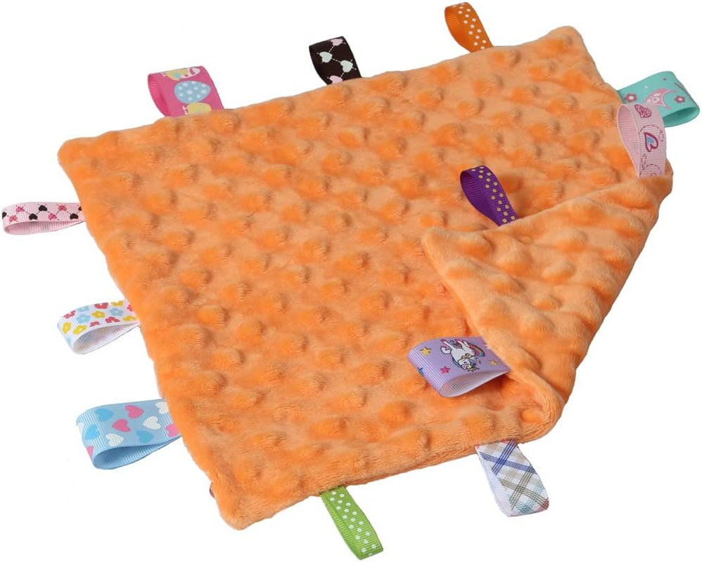 CREVENT Tag Security Blankets for Babies, Soft Small Loveys for Girls Boys, Baby Comforter Sensory Blanket, Great Gifts for Birthday Baby Shower (24.5X24.5CM Orange Tag) image number 1
