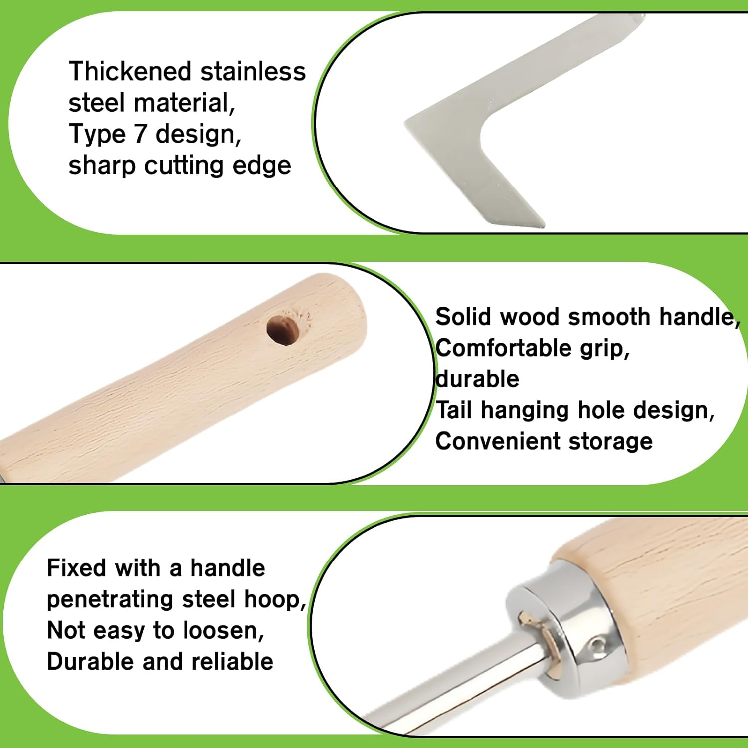 Vidsmow 30Cm Weed Removal Tool with Ergonomic Wood Handle, Serrated Edge Stainless Steel Weed Puller for Efficient Weeding in Gardens, Patios, and Paving