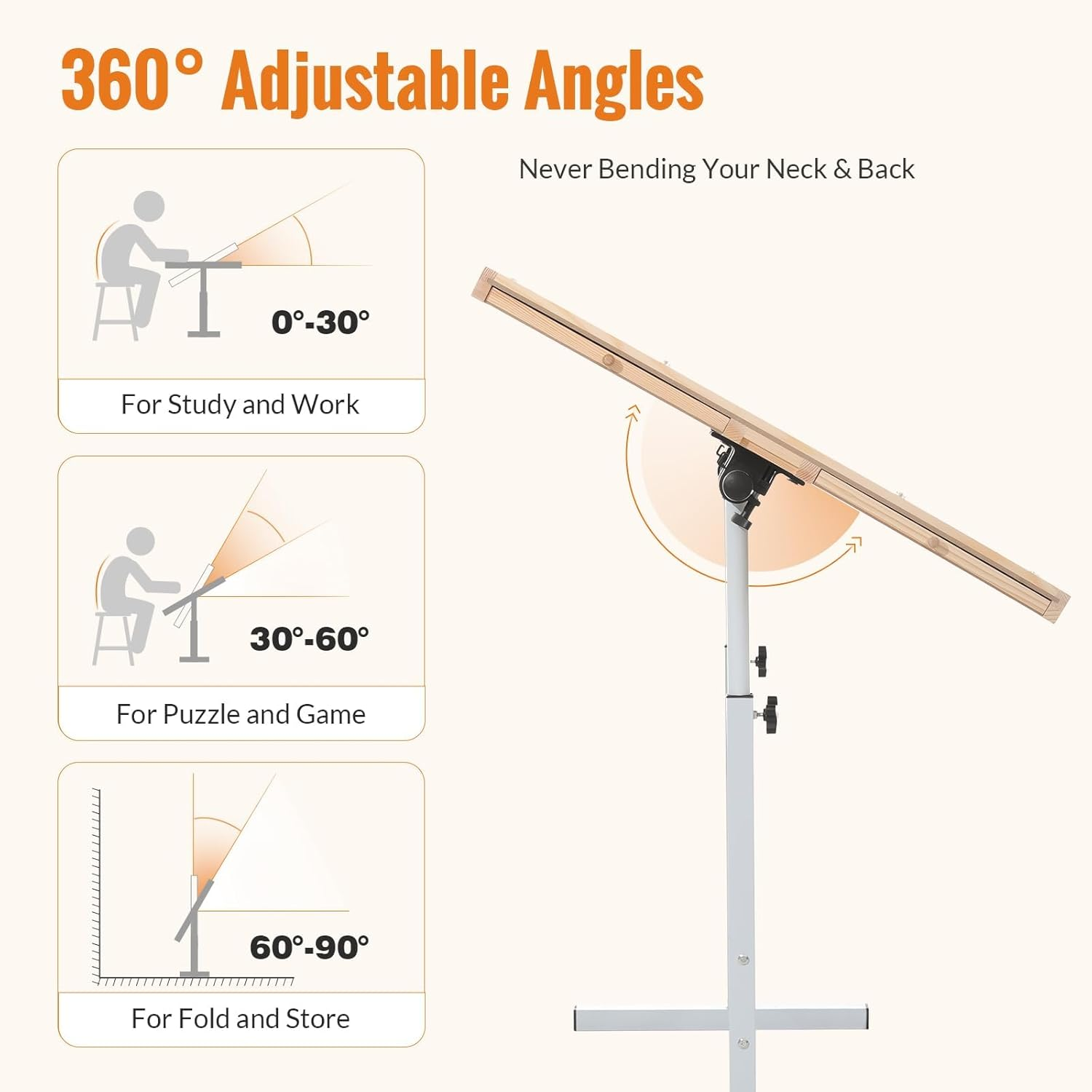 Adjustable Puzzle Table - Height & Tilt Adjustable Surface with Lockable Wheels, Fits 1500-Piece Puzzles, Multi-Purpose Table for Home, Office, Classroom, Adults & Kids