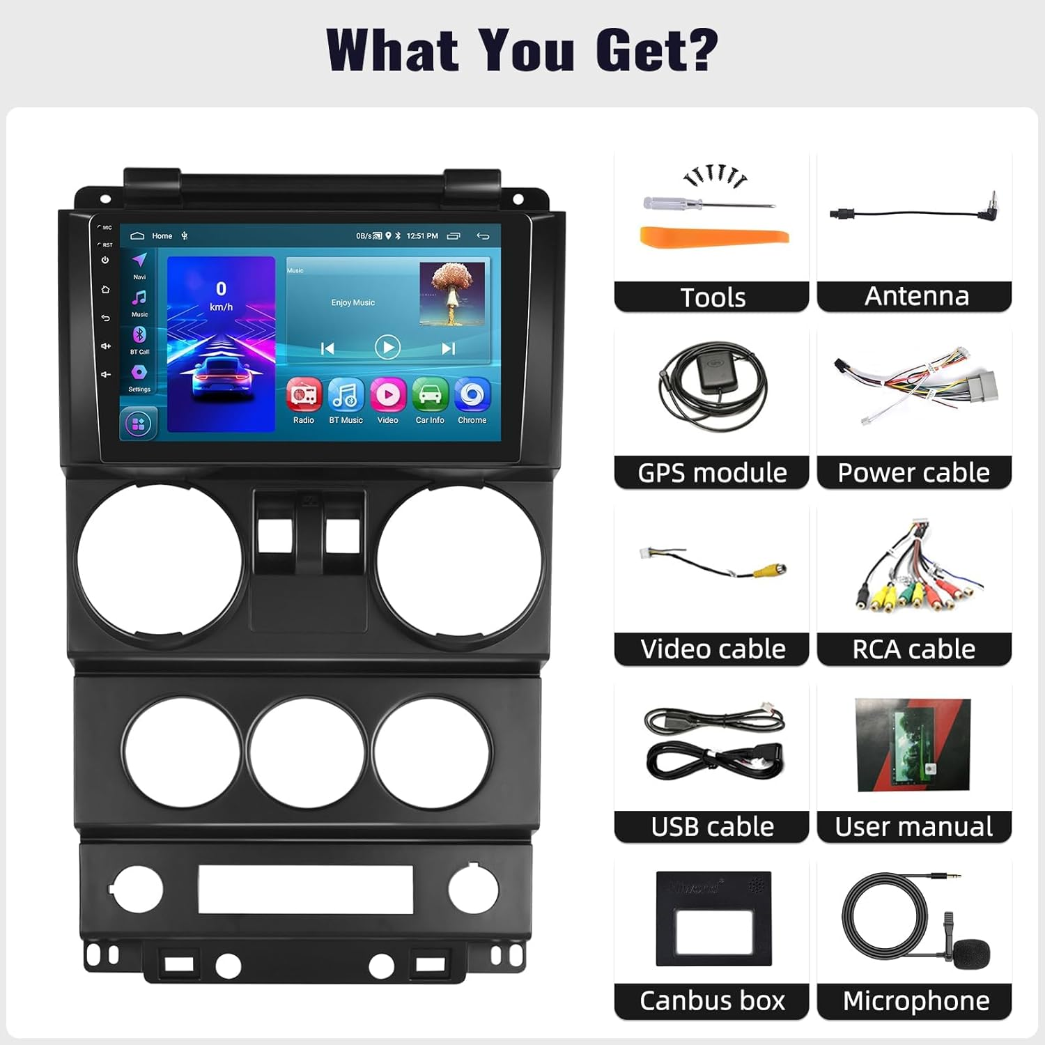 UNITOPSCI 2G+64G Android 13 Car Stereo for Jeep Wrangler 2007-2010 (2 Doors) Radio Wireless Apple Carplay Android Auto Mirror Link 9&rdquo; Bluetooth HD Touchscreen GPS FM Wifi USB SWC + Backup Camera Mic image number 2