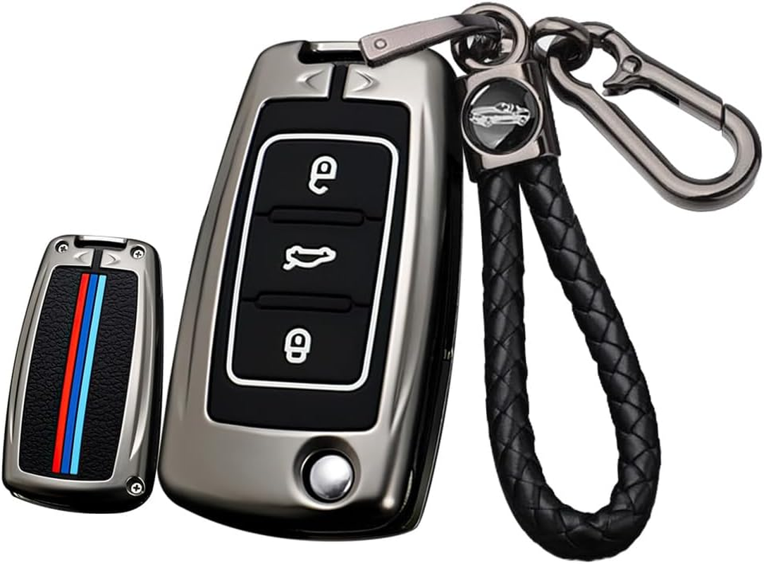 Ontto Metal Car Key Fob Cover Fit for VW Polo Golf 7 MK7 Tiguan Octavia Kodiaq Karoq Ateca Leon Flip Key Case Keyring Key Shell Holder Bag Keychain Protector Accessories Silver B