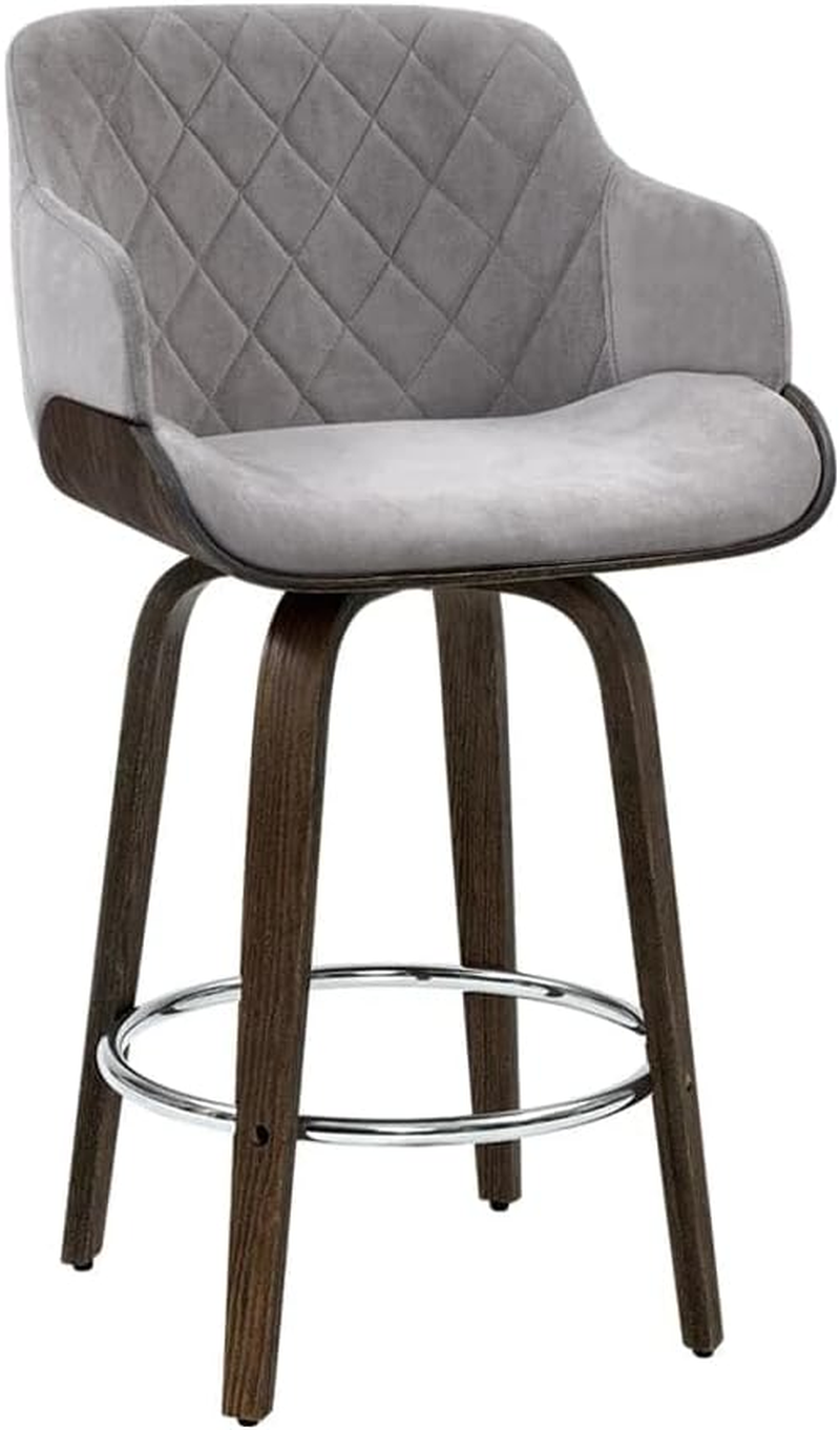 Artiss Bar Stools Stool Swivel Kitchen Counter Barstools Dining Chair Chairs Grey Velvet Fabric in 70Cm Seat Height Floor Set for Home Dining Room Cafe Outdoor Indoor image number 4