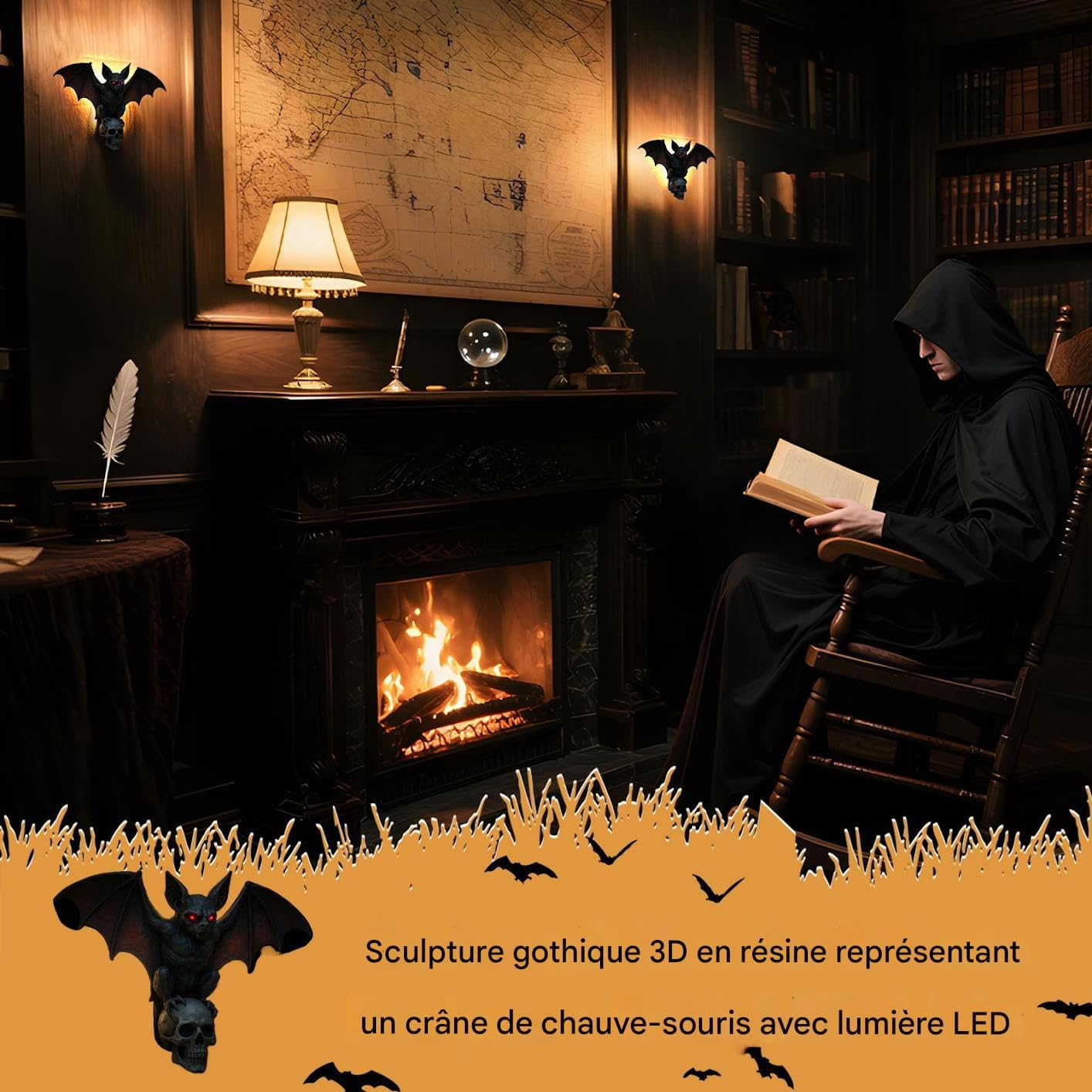 Zunetsutock Sinister Halloween Lighting - Scary Skeleton Head Bat Night Atmosphere Wall Lamp for Room Games Bedroom Bar Living Room Party Home Atmosphere Horror