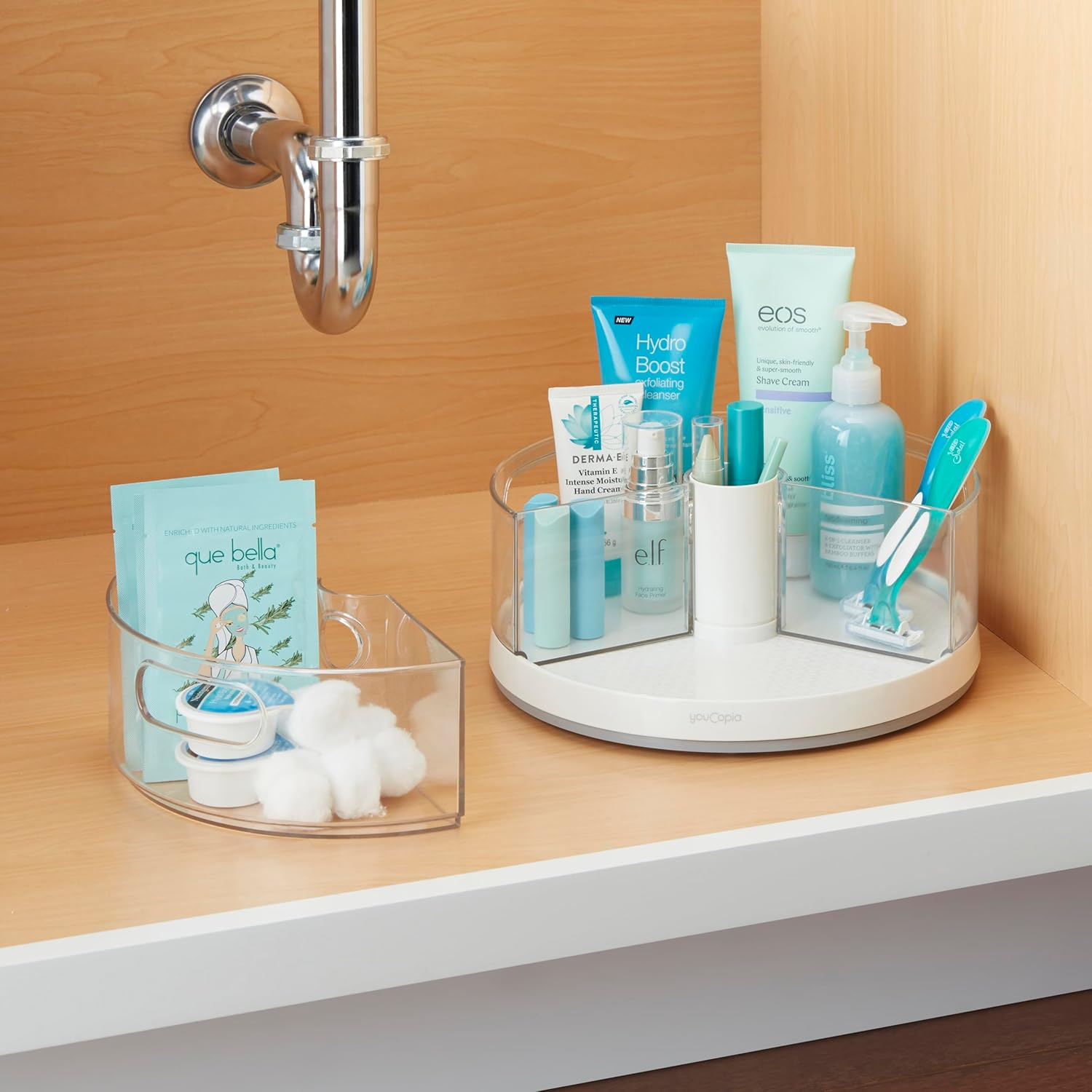 Youcopia Crazy Susan Lazy Susan Organizer, 3 Bpa-Free Removable Clear Bins with Handles, Rotating Storage Turntable for Kitchen Cabinet, Pantry and Bathroom Organization image number 6