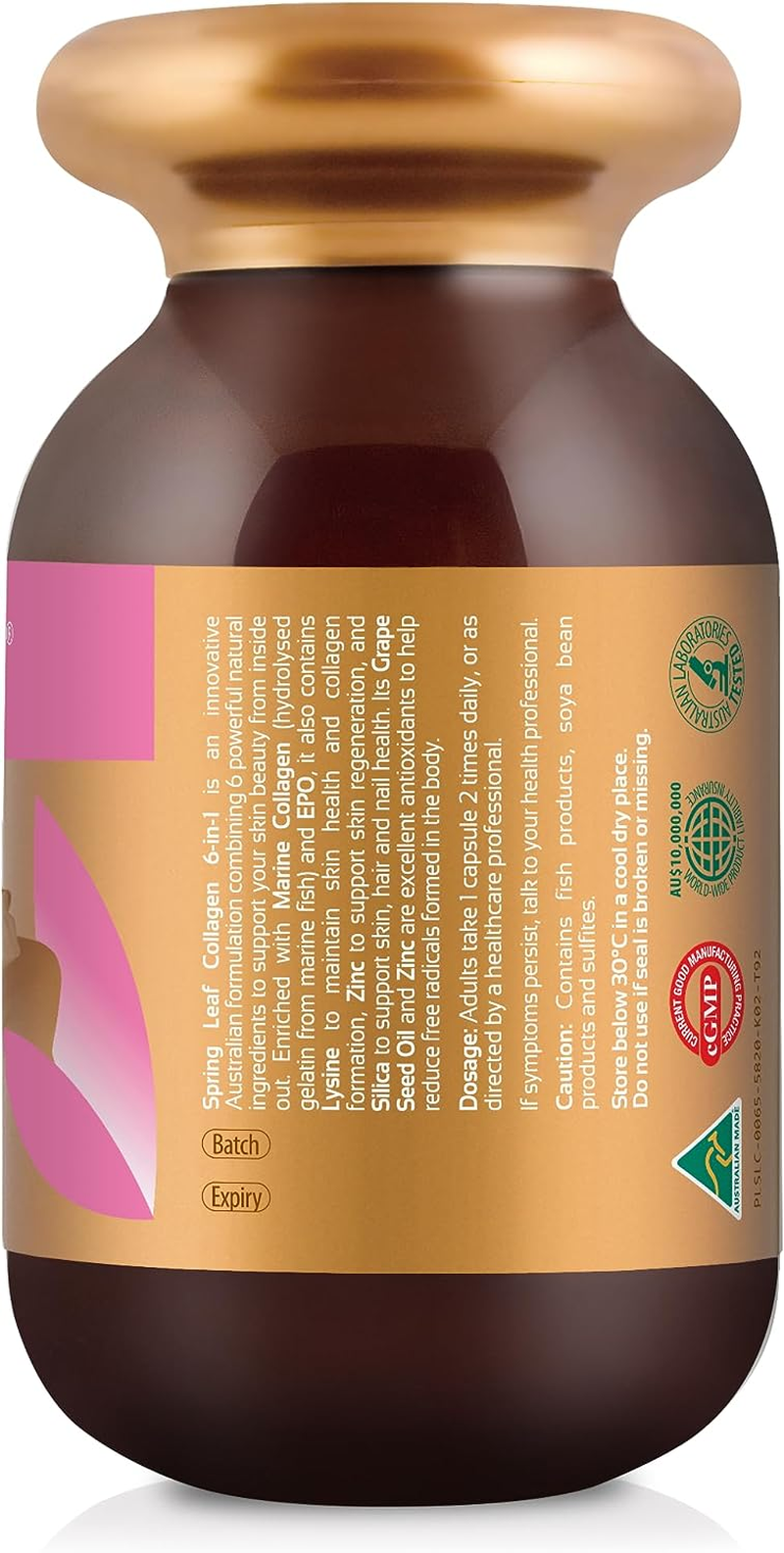 Spring Leaf Inner Beauty Collagen 6-In-1 90 Capsules - Hydrolyzed Marine Collagen - Add Grapeseed for Better Antioxidant - Improve Skin Elasticity and Cell Repair image number 1