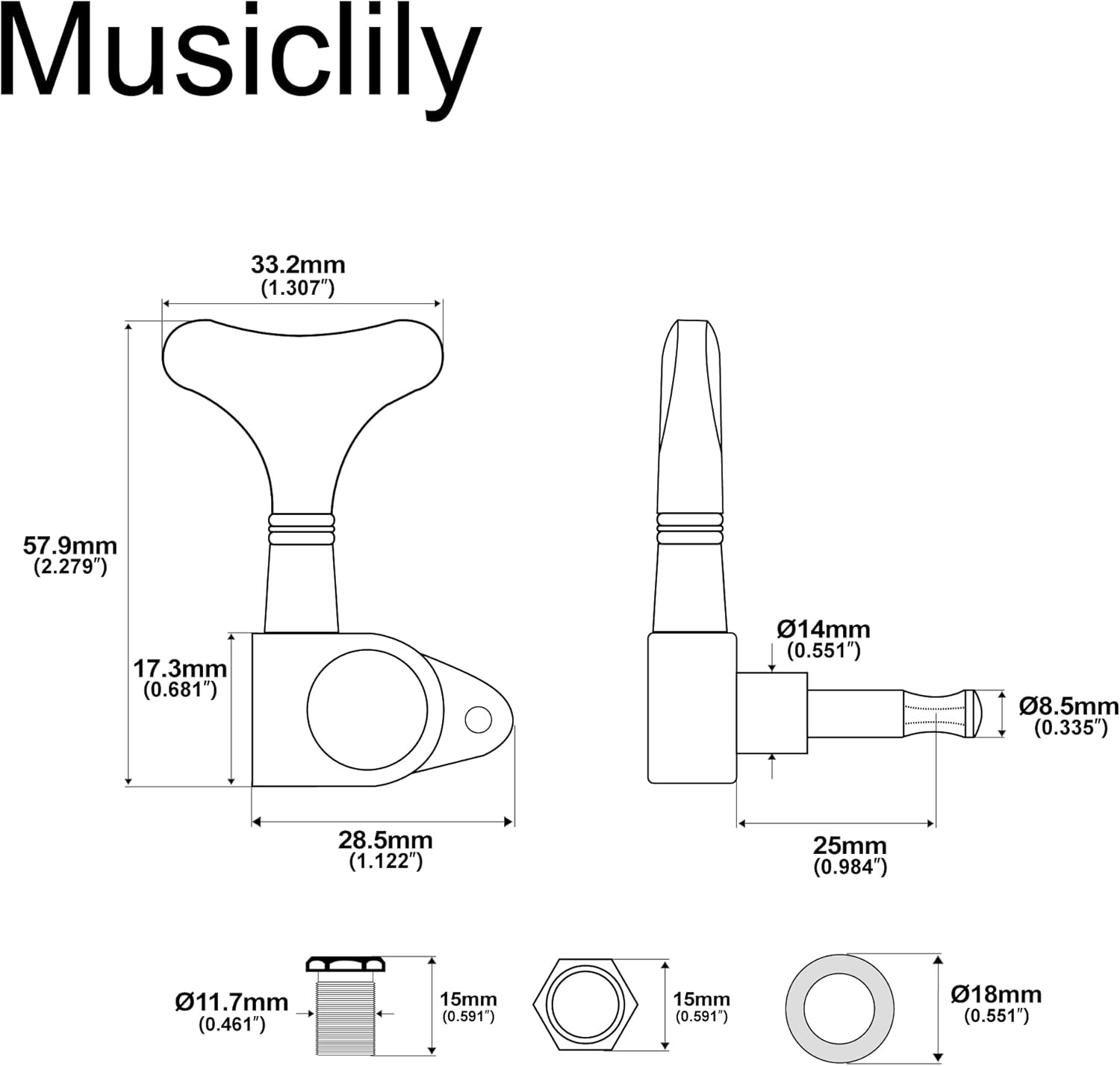Musiclily 2R2L Sealed Bass Tuners Tuning Pegs Keys Machine Heads Set, Black image number 6