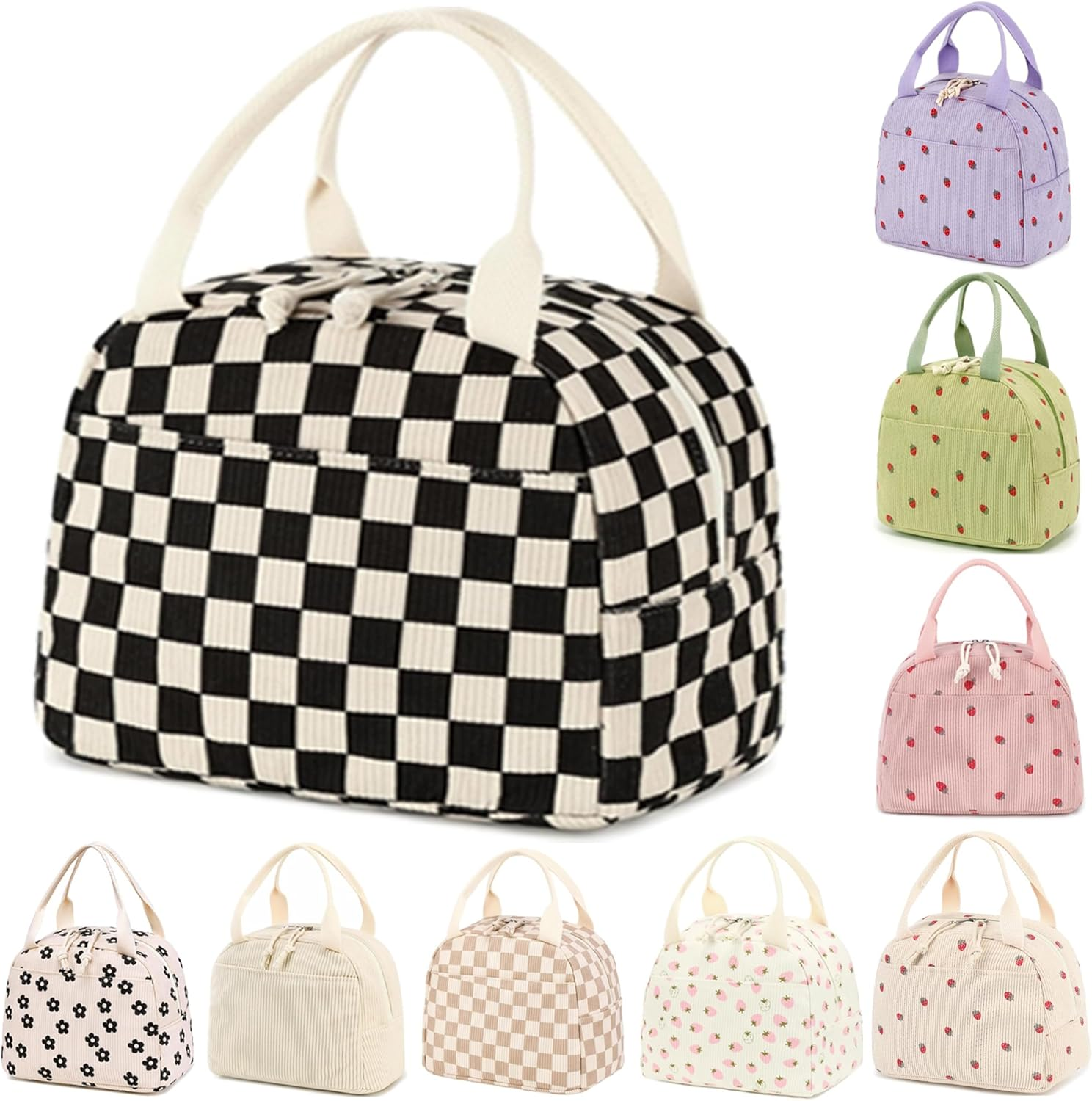 Insulated Lunch Bag for Kids - Adults, Reusable Corduroy Lunch Box Tote Bags, Leakproof Cooler Bag for Work Office Picnic School Travel BBQ