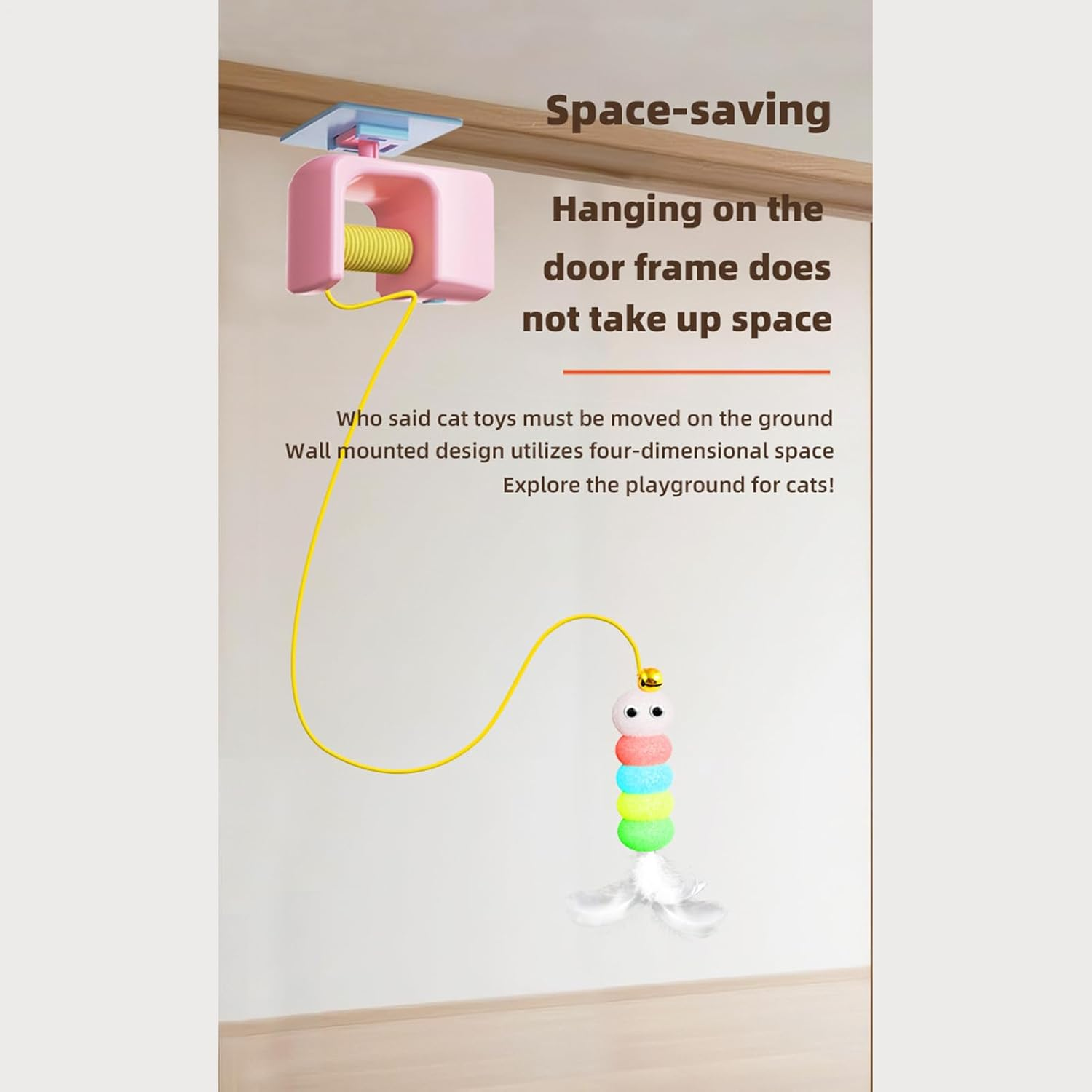 Frxib Doorway Cat Toy | Self Adhesive Ceiling Cat Teaser | Pet Entertainment Supplies Training Accessories Chasing Exercise for Home Backyard Indoor Living Room Balcony image number 1