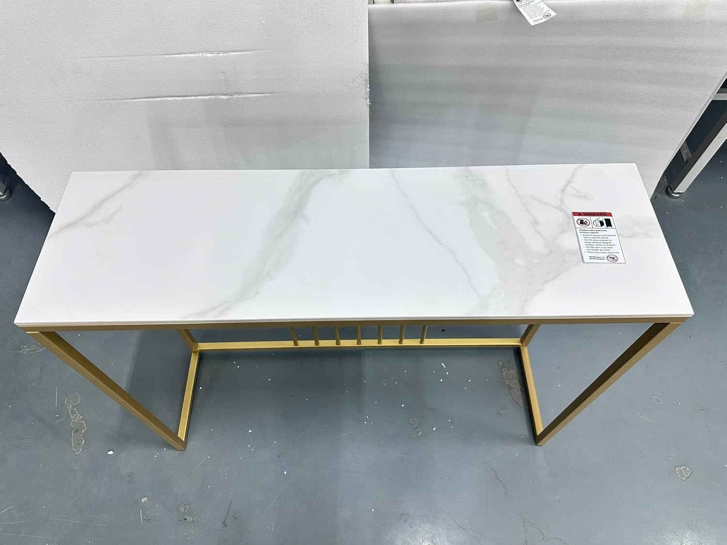 Slim Console Table Hallway Unit: White Marble Top Consoles Desk Long 100Cm High Gloss Sintered Stone Marbles Effect and Gold Frame Narrow Tall Modern Sofa Side Tables Entryway Furniture Decor image number 3