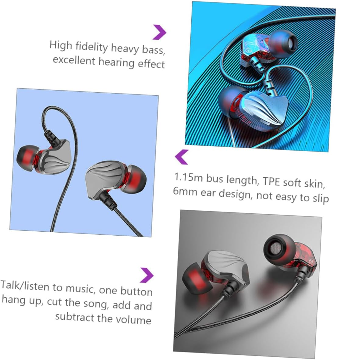 HONMEET 3.5Mm Plug In-Ear Earphones Wired Bass Headphones Microphone for Mobile Phones and Tablets, Gunmetal Color Corded Headset Suitable for Calls and Music