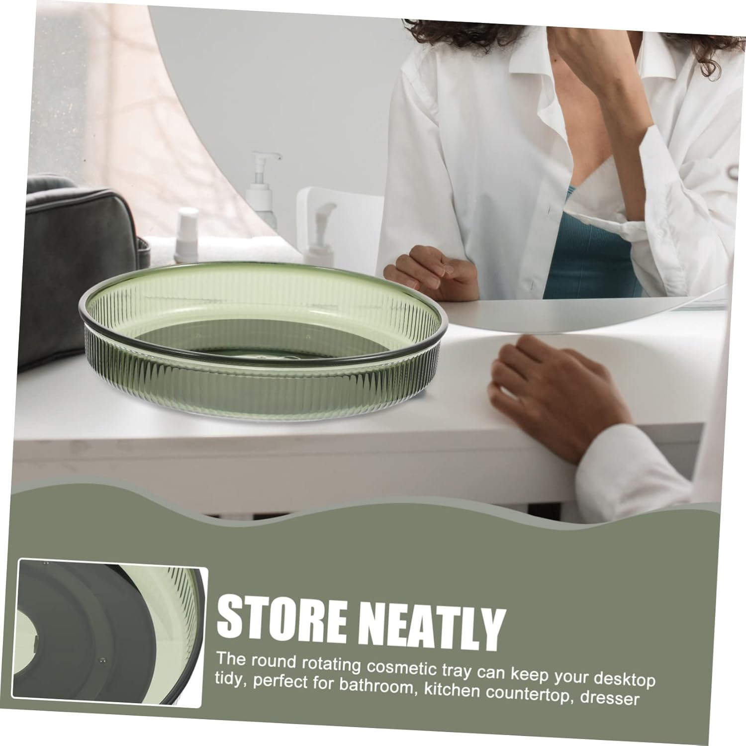 NOLITOY Rotating Makeup Tray Spice Storage Kitchen Lazy Susan Beauty Organiser round Organizer Green - Transparent image number 4