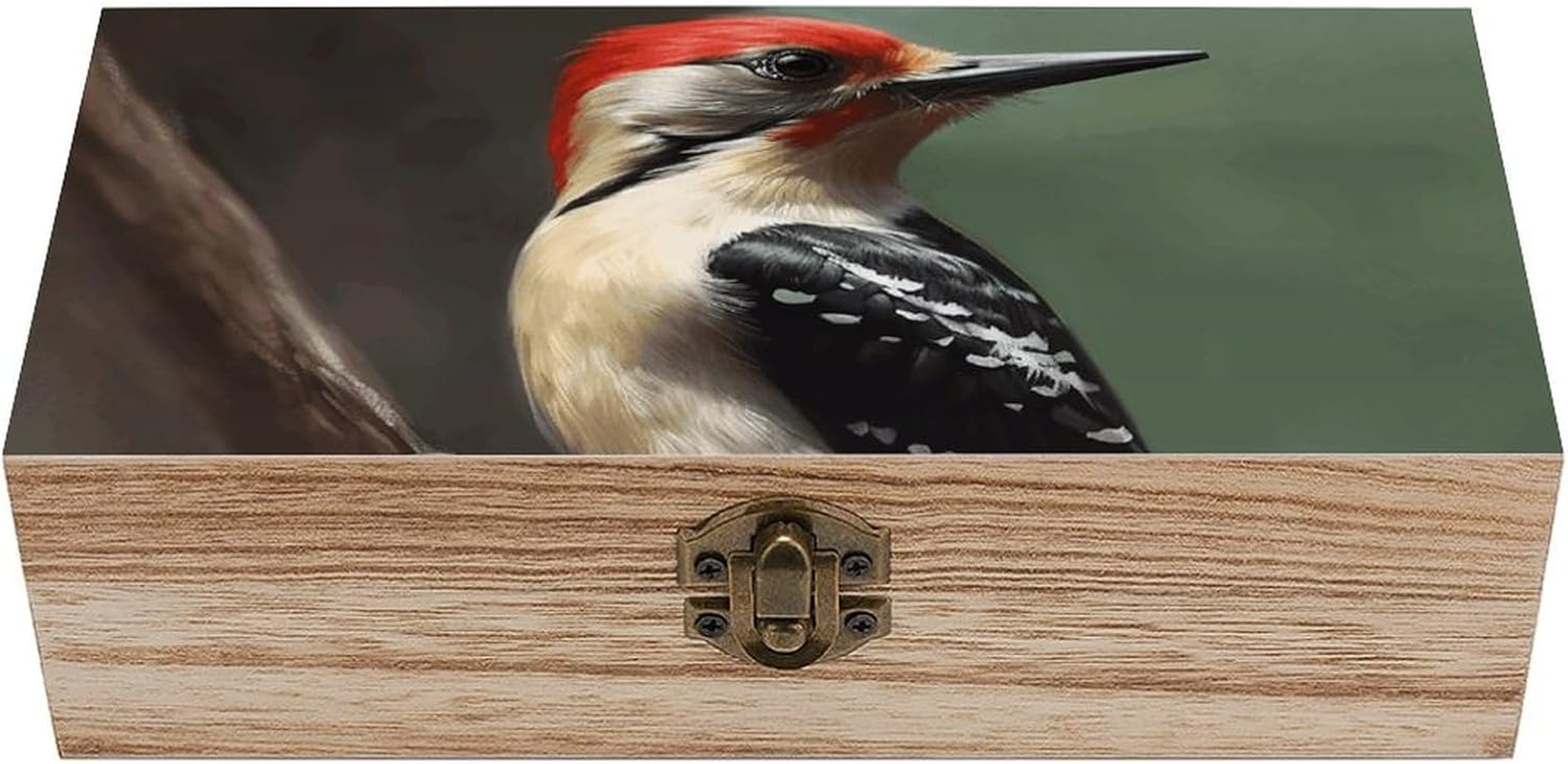 Woodpecker Wooden Box Wood Wedding Keepsake Boxes with Lids Small Decorative Boxes Lightweight Wooden Memory Storage Box for Crafts Keepsakes Jewelry Photo Letter Storage