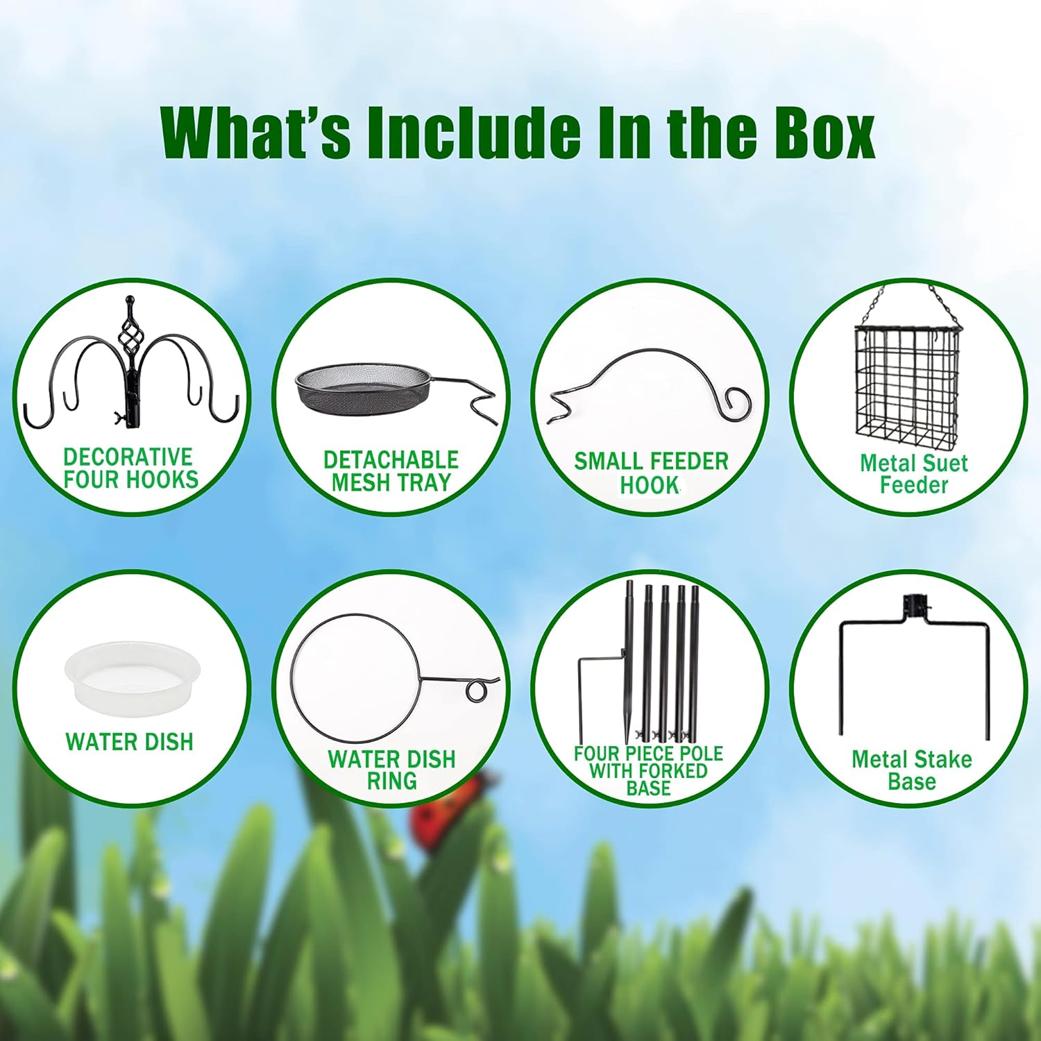 Yosager Premium Bird Feeding Station Kit, 77" X 19" Bird Feeder Pole, Deluxe Multi Feeder Hanging Kit with Metal Suet and Bird Bath for Wild Birds Watching, Birdfeeder and Planter Hanger image number 3